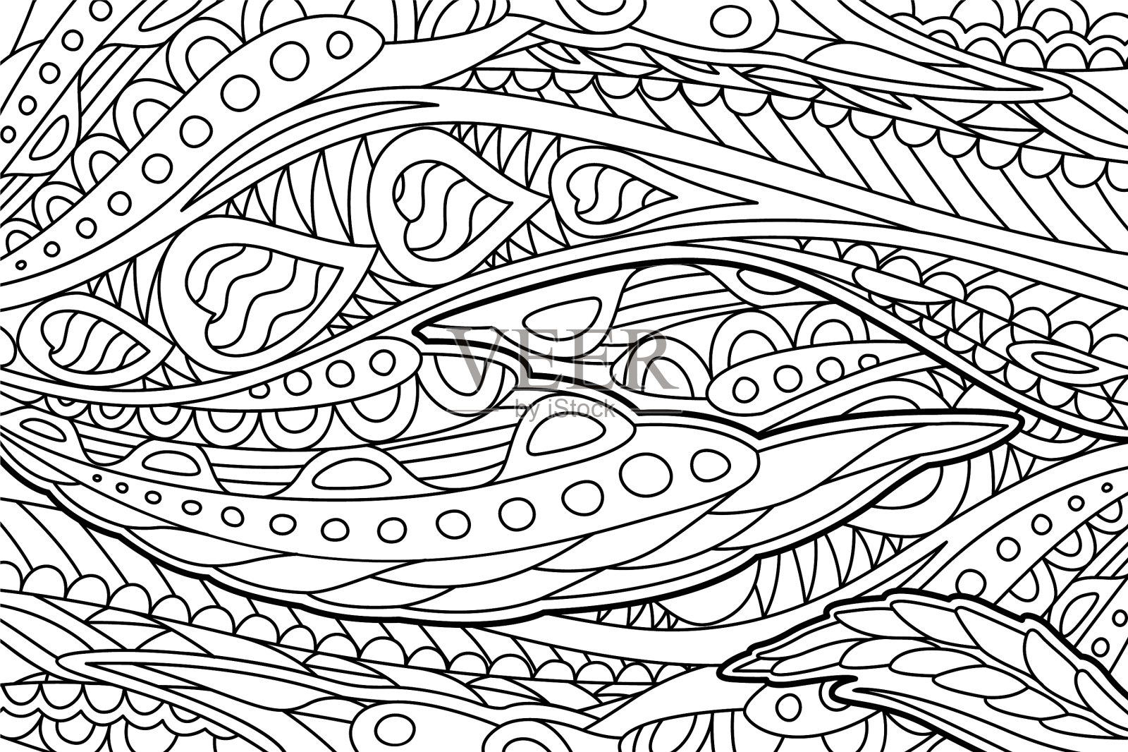 用波浪线型图案涂色书页插画图片素材