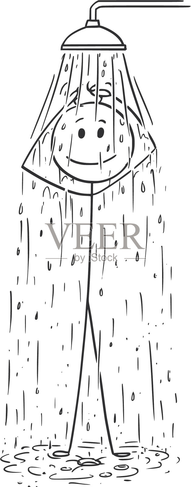 一个男人在洗澡的漫画插画图片素材