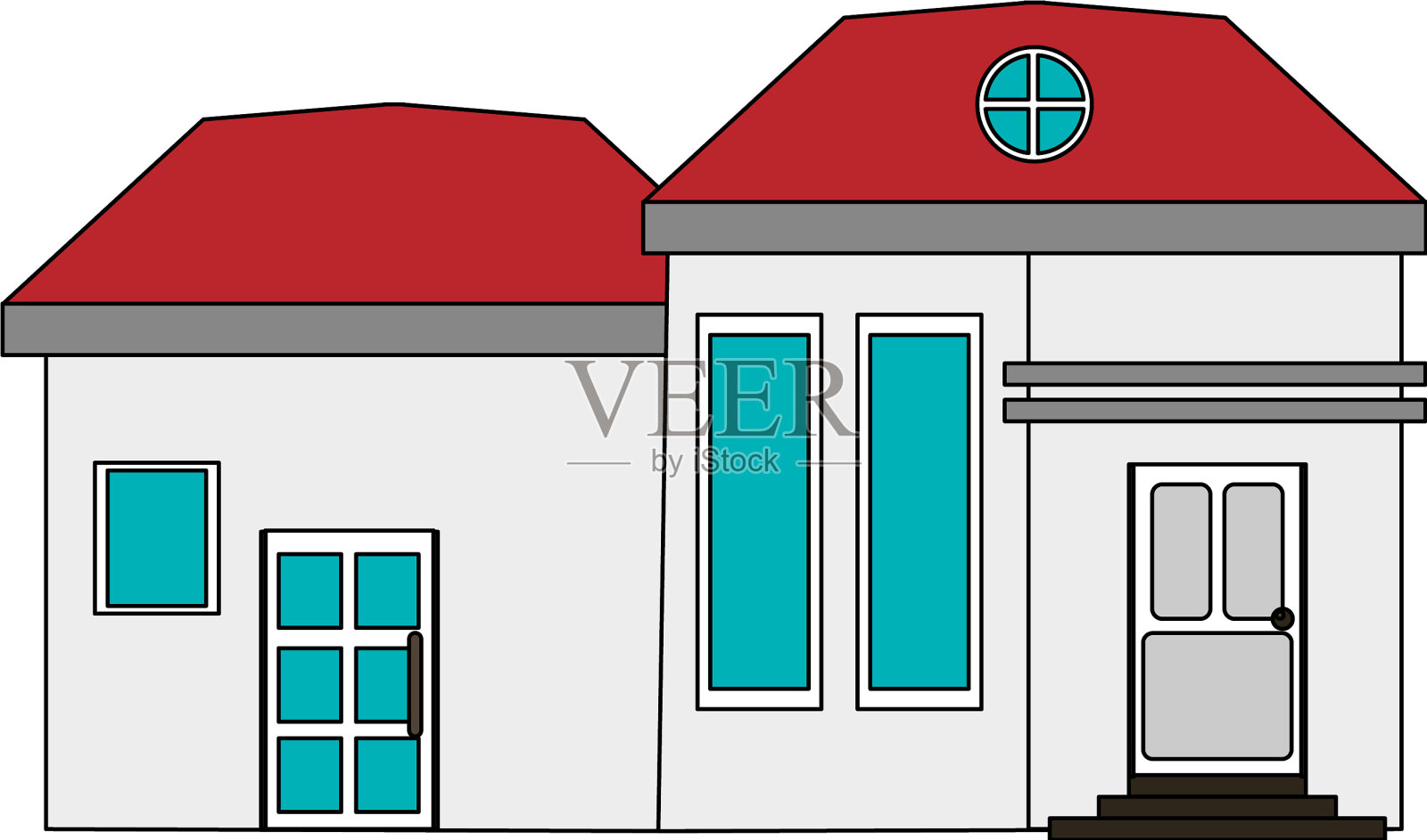 色彩缤纷的卡通形象立面以现代住宅为主插画图片素材