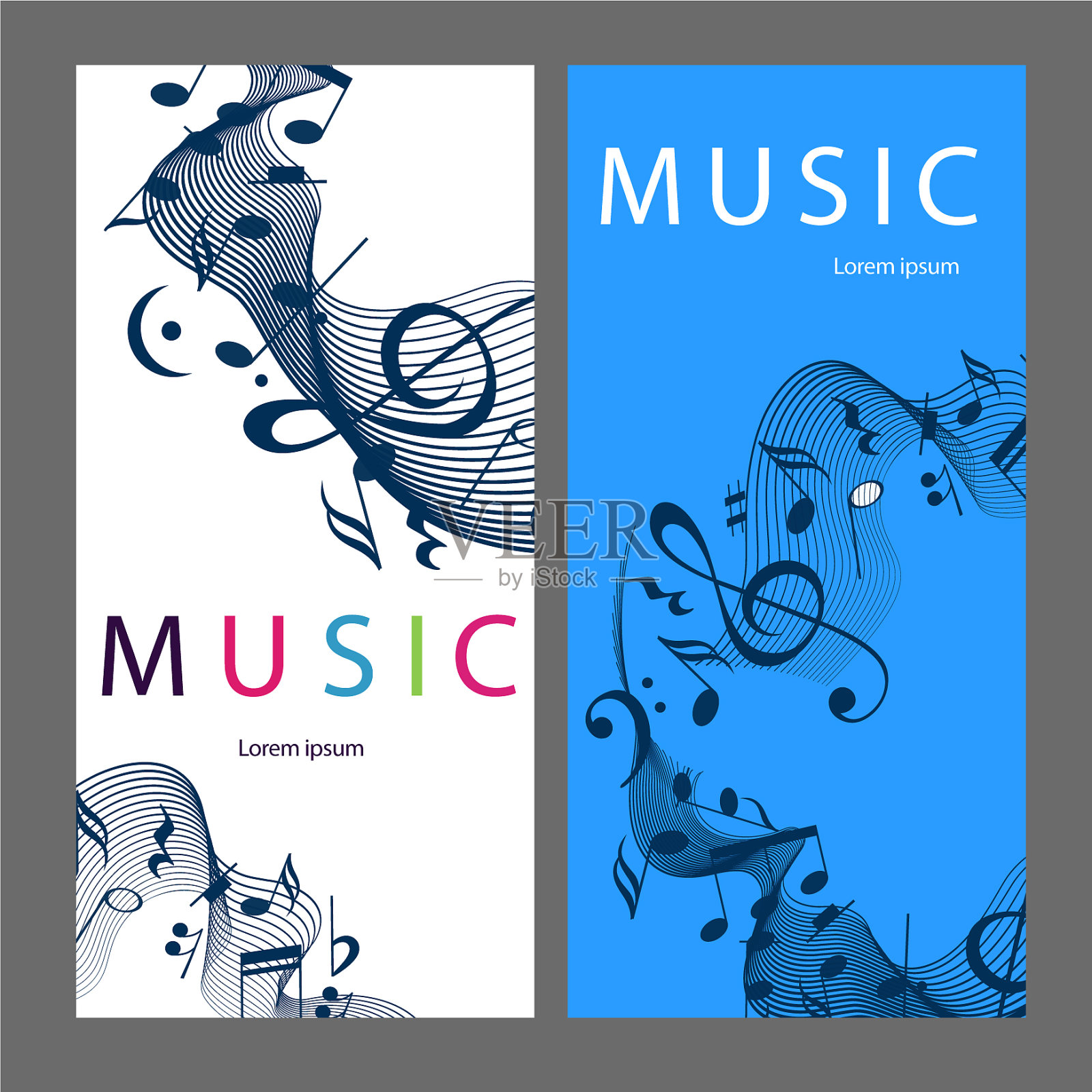 一套抽象横幅与音乐的关键和音符插画图片素材