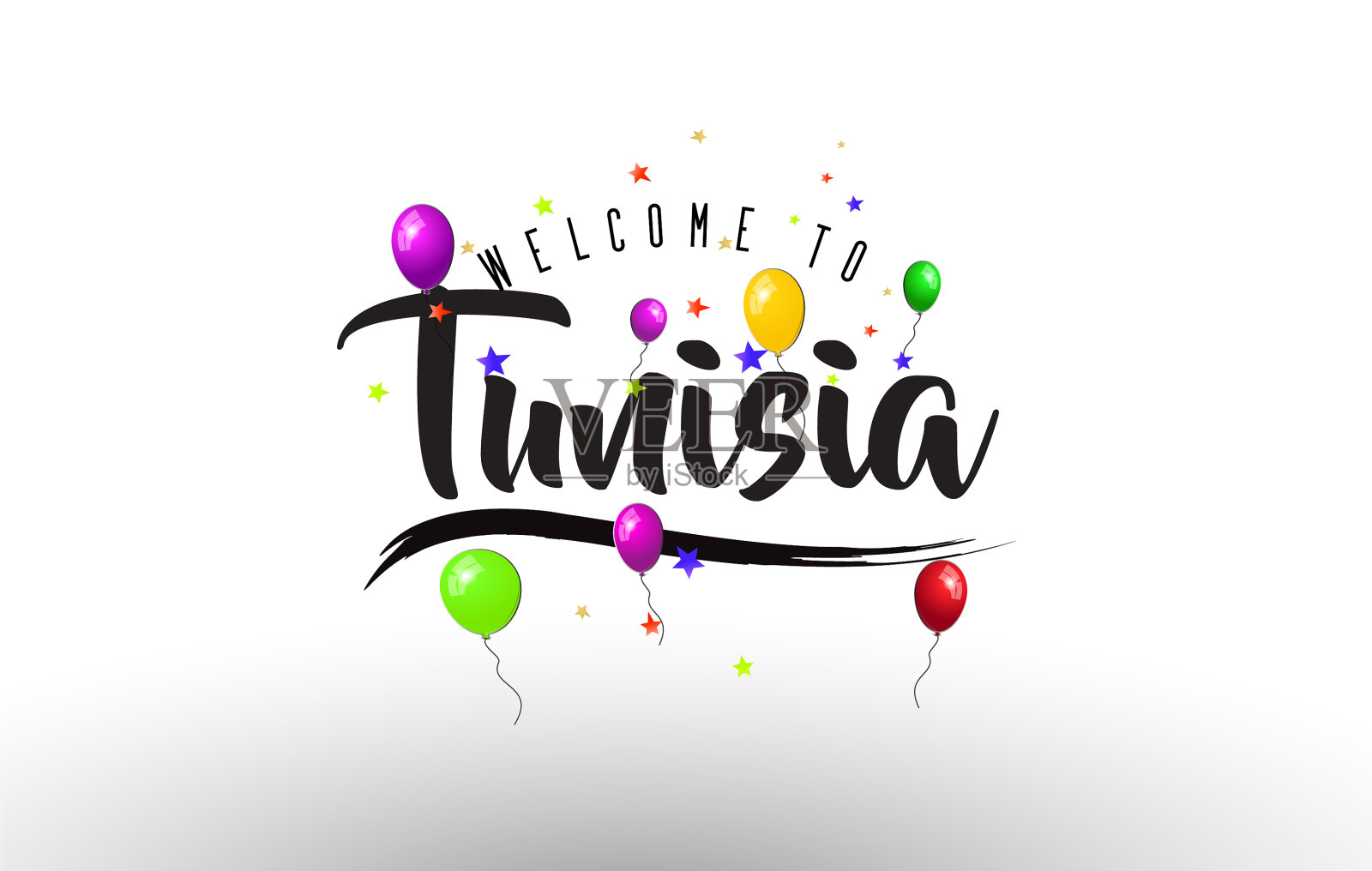 突尼斯人欢迎用彩色气球发短信插画图片素材