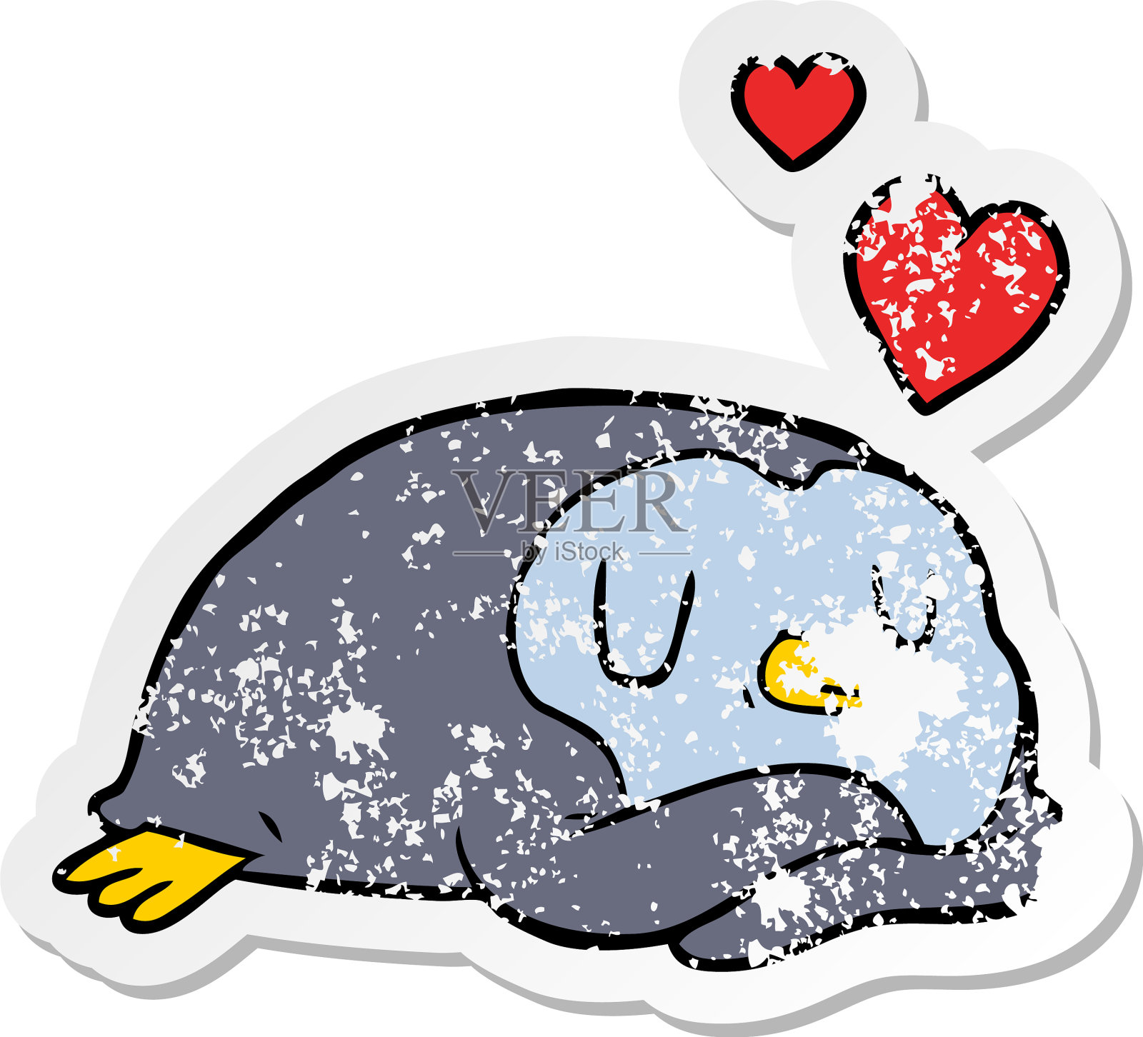 陷入爱河的卡通企鹅的苦恼贴纸设计元素图片