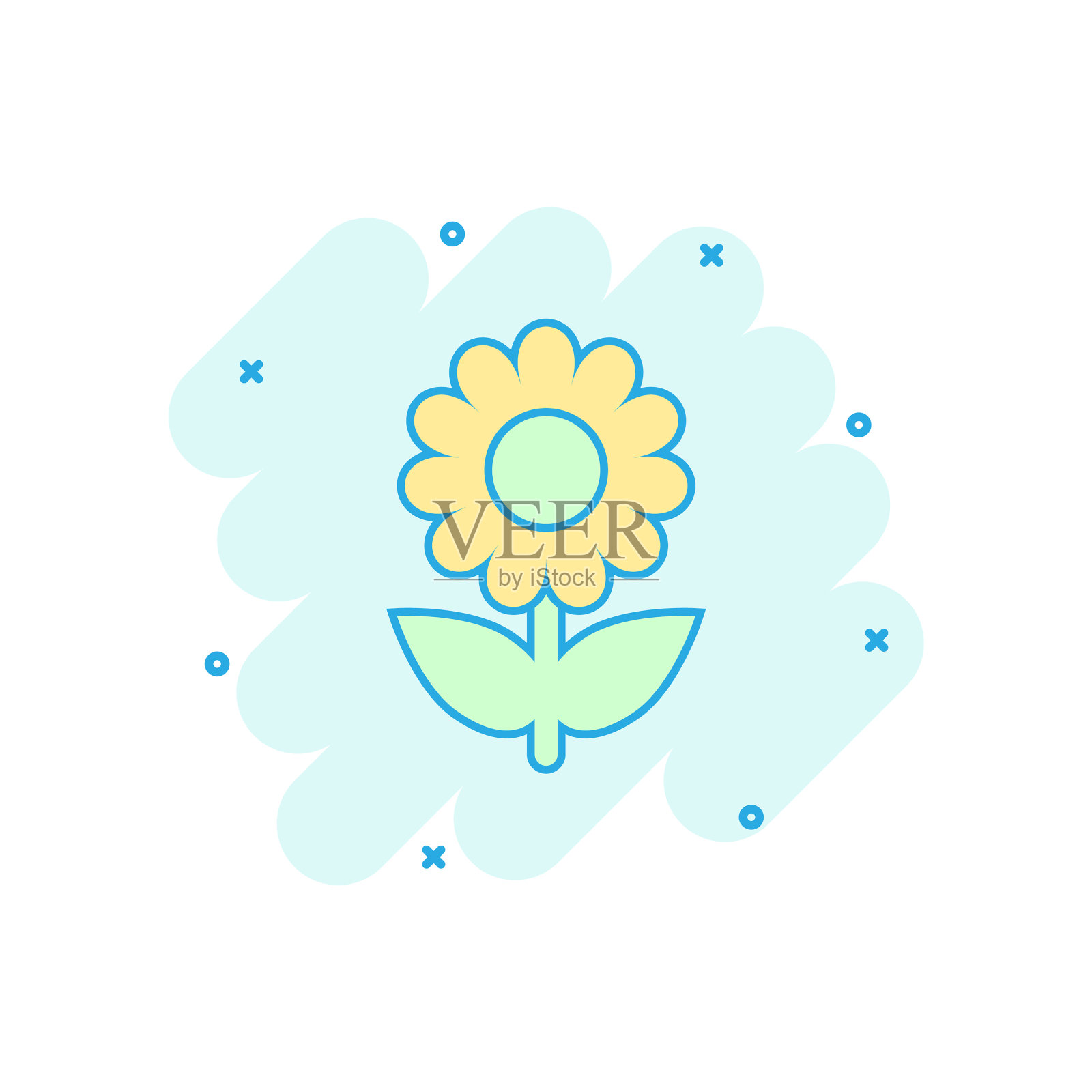 卡通洋甘菊花图标在漫画风格插画图片素材