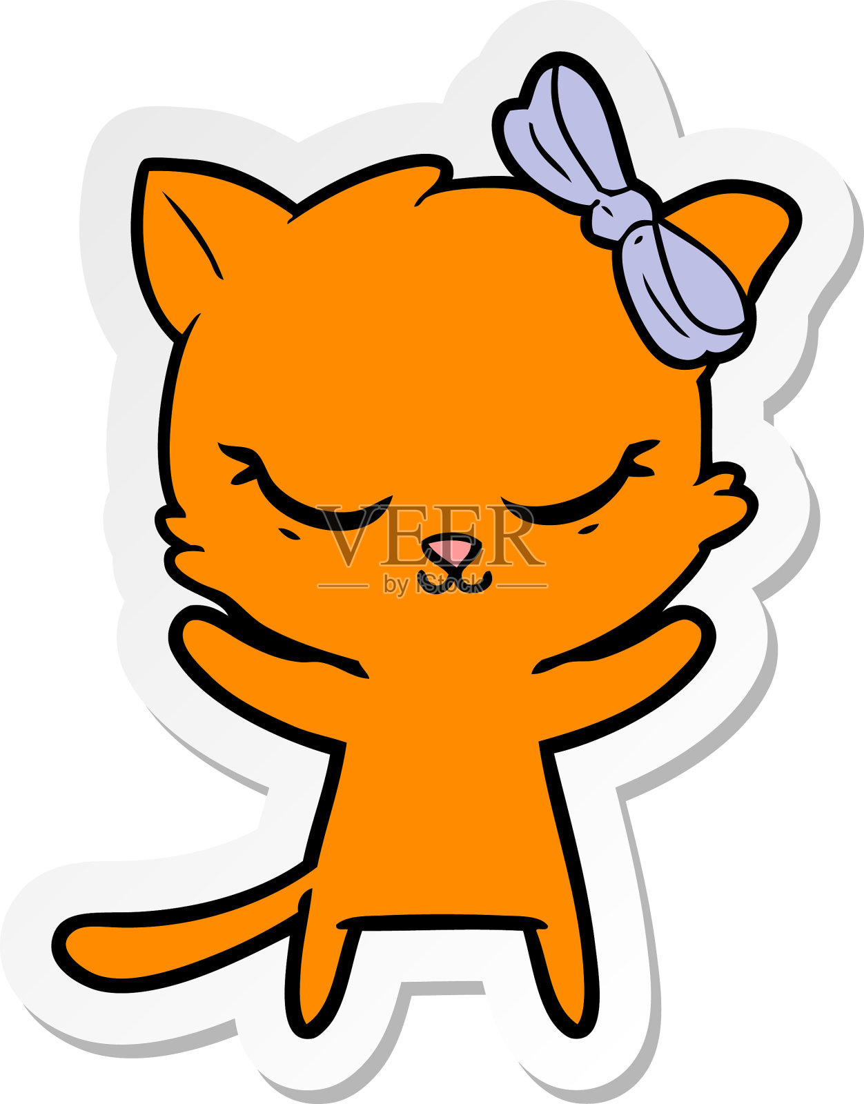 带蝴蝶结的可爱卡通猫贴纸设计元素图片