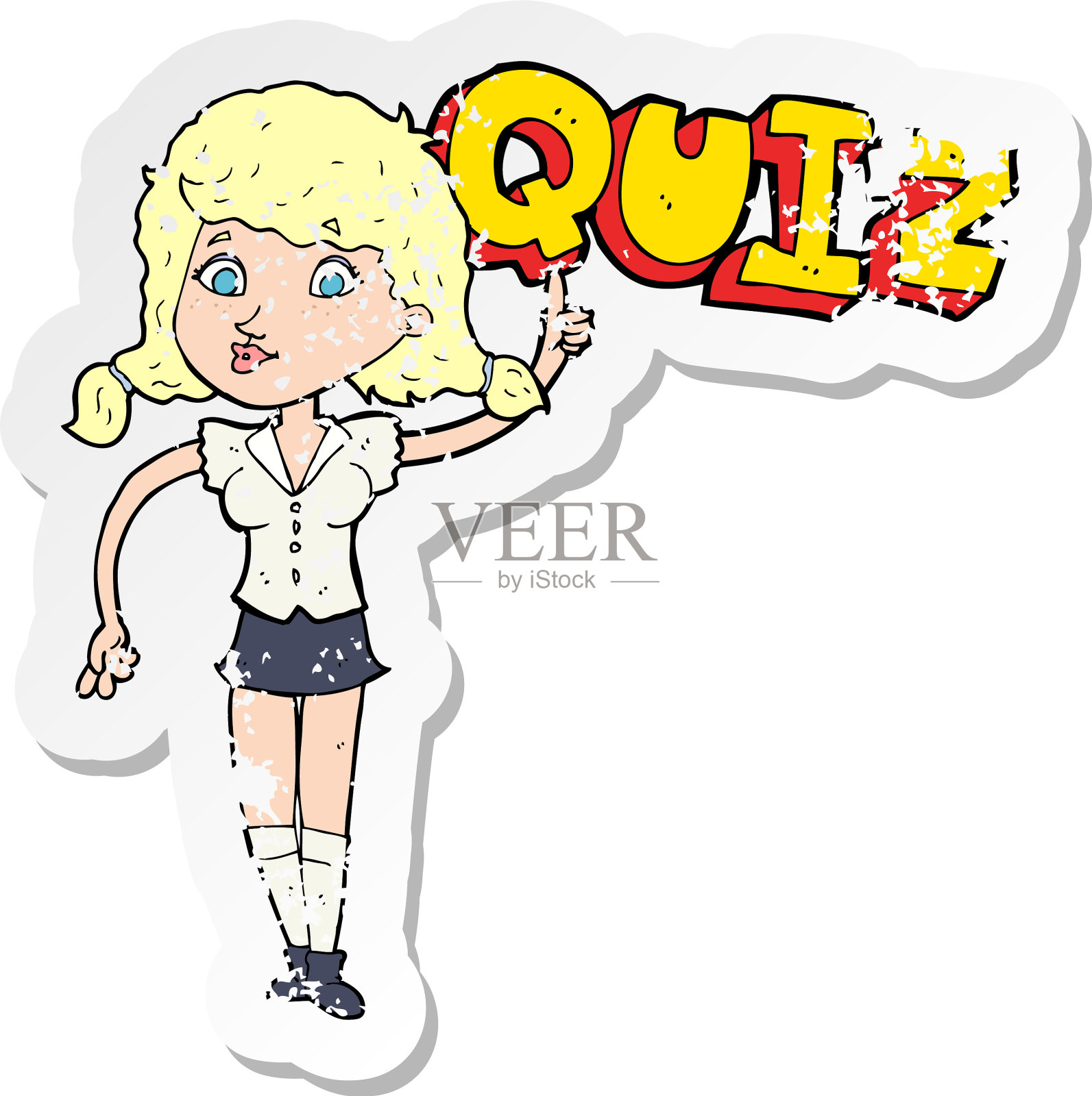 仿古心疼贴纸的一个小测验标志卡通设计元素图片