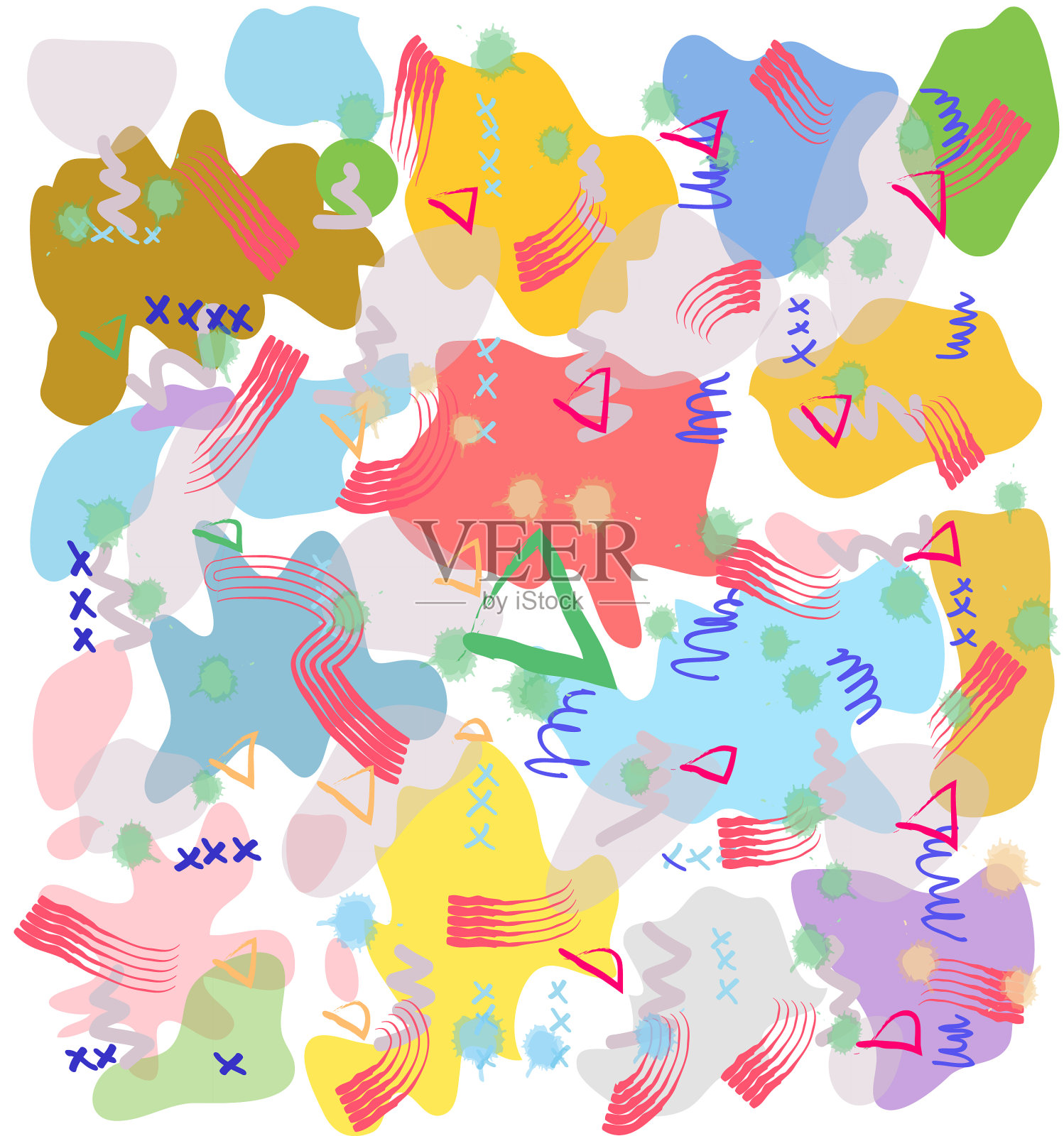 孟菲斯风格的几何图案和线条元素插画图片素材