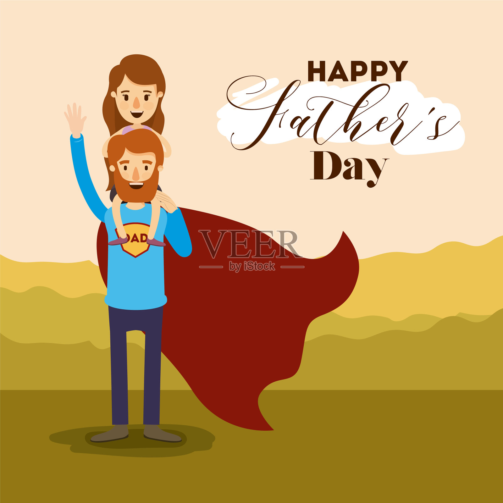 彩色的景观背景与爸爸超级英雄插画图片素材