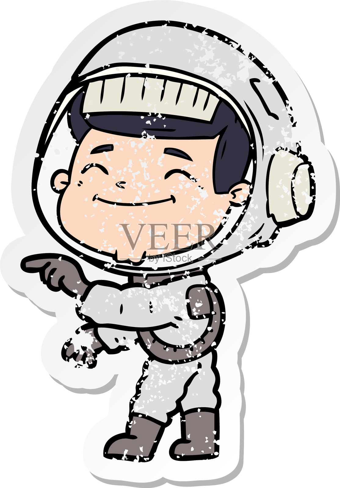 一个快乐的卡通宇航员的苦恼贴纸设计元素图片