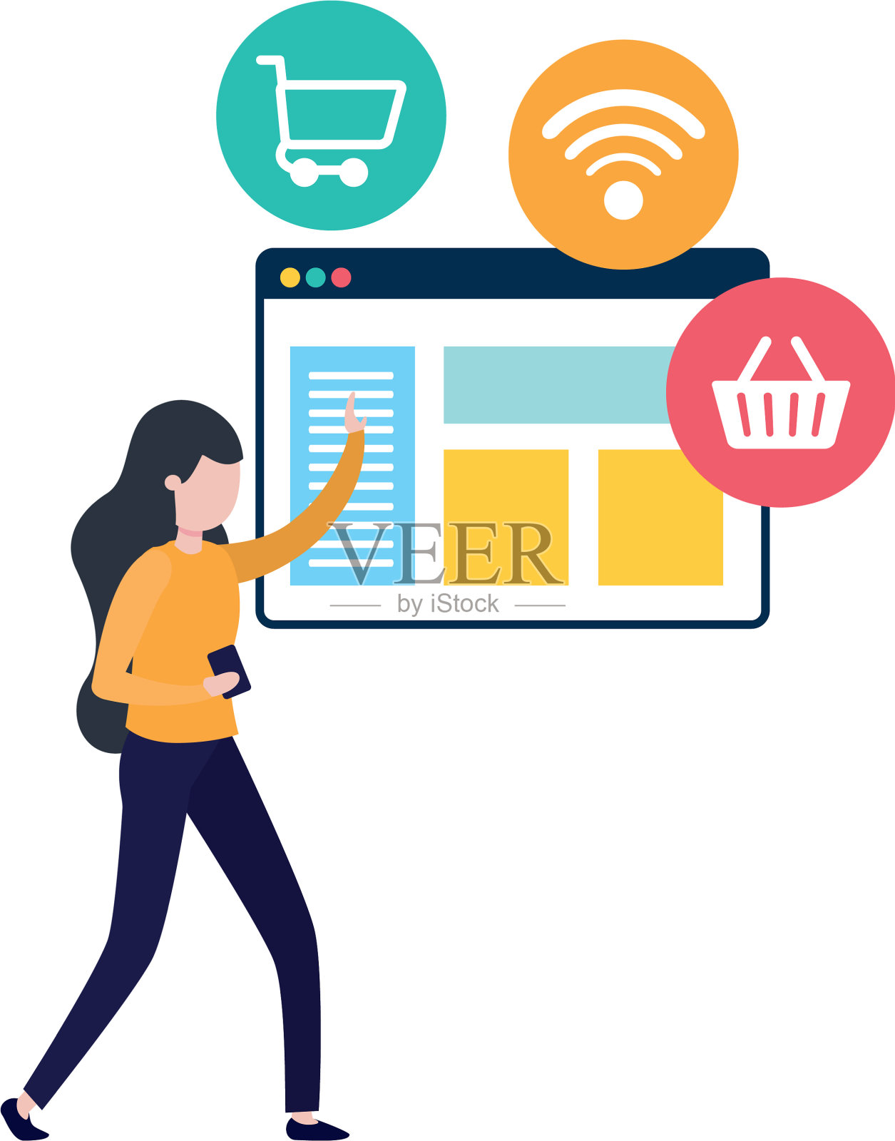 有智能手机和社交网络资料的女人设计元素图片