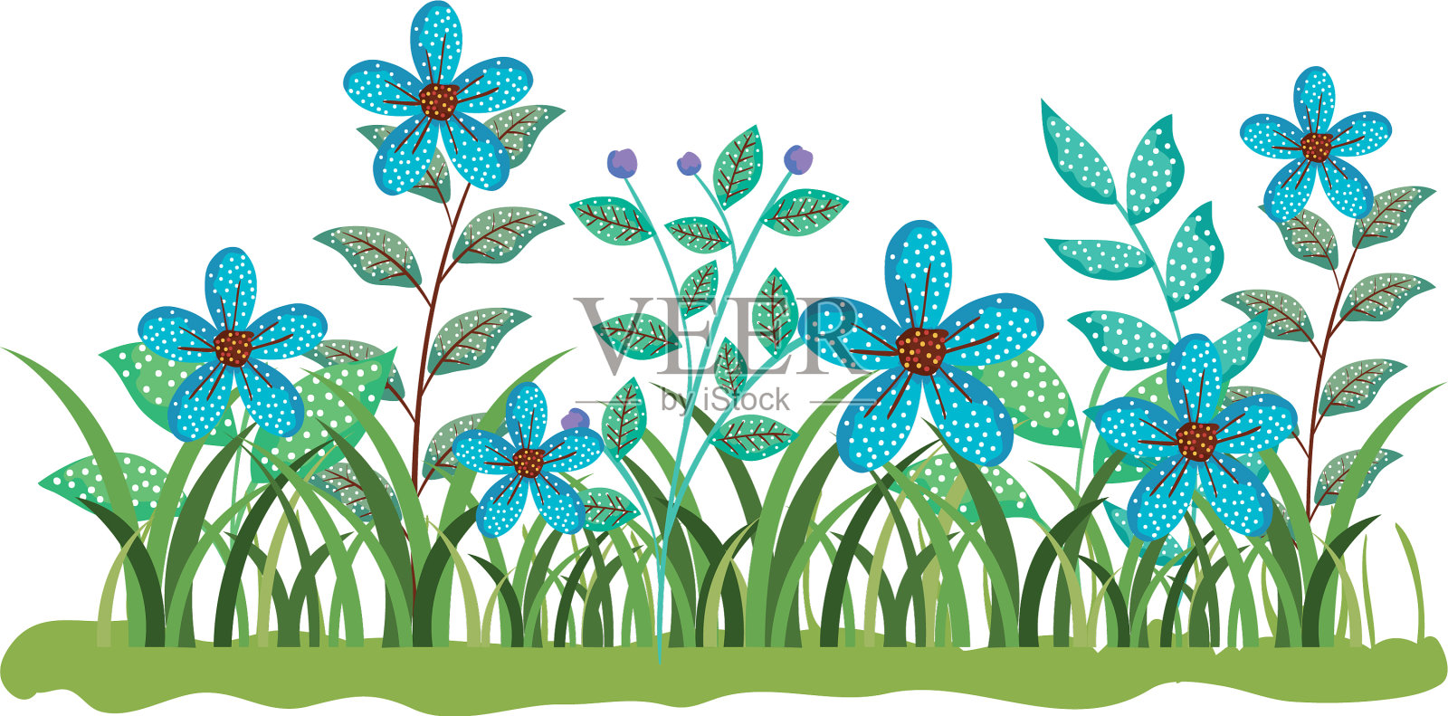 美丽的花与草的花园景色设计元素图片