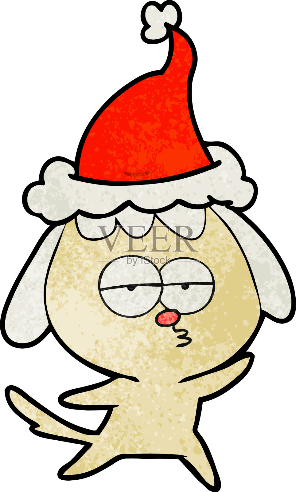 一个无聊的狗戴着圣诞老人帽子的纹理卡通设计元素图片