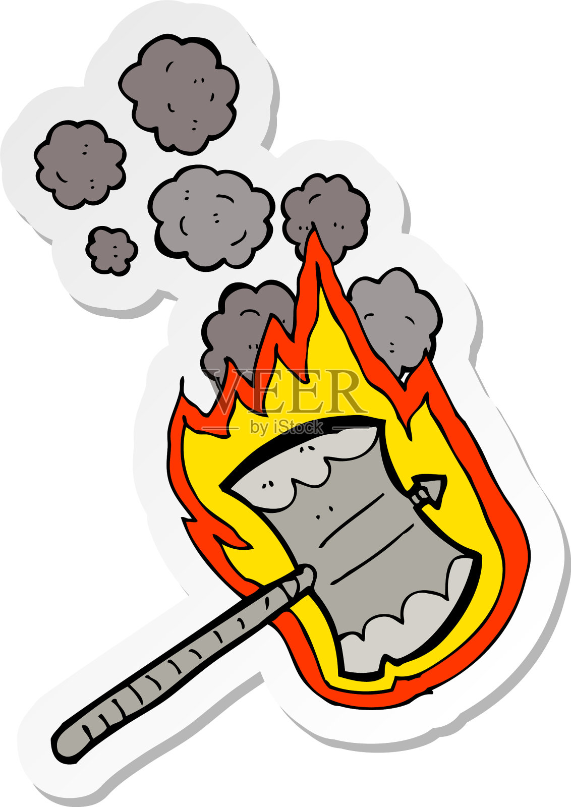一个卡通燃烧的斧头贴纸设计元素图片