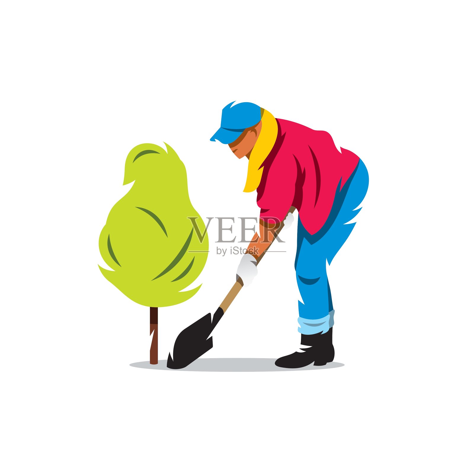 女人种一棵树园艺卡通设计元素图片