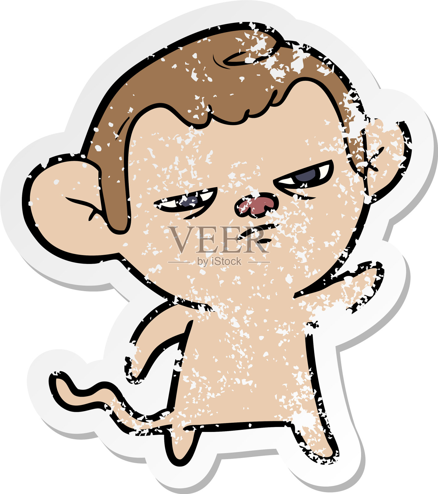 一个烦恼的卡通猴子的苦恼贴纸设计元素图片