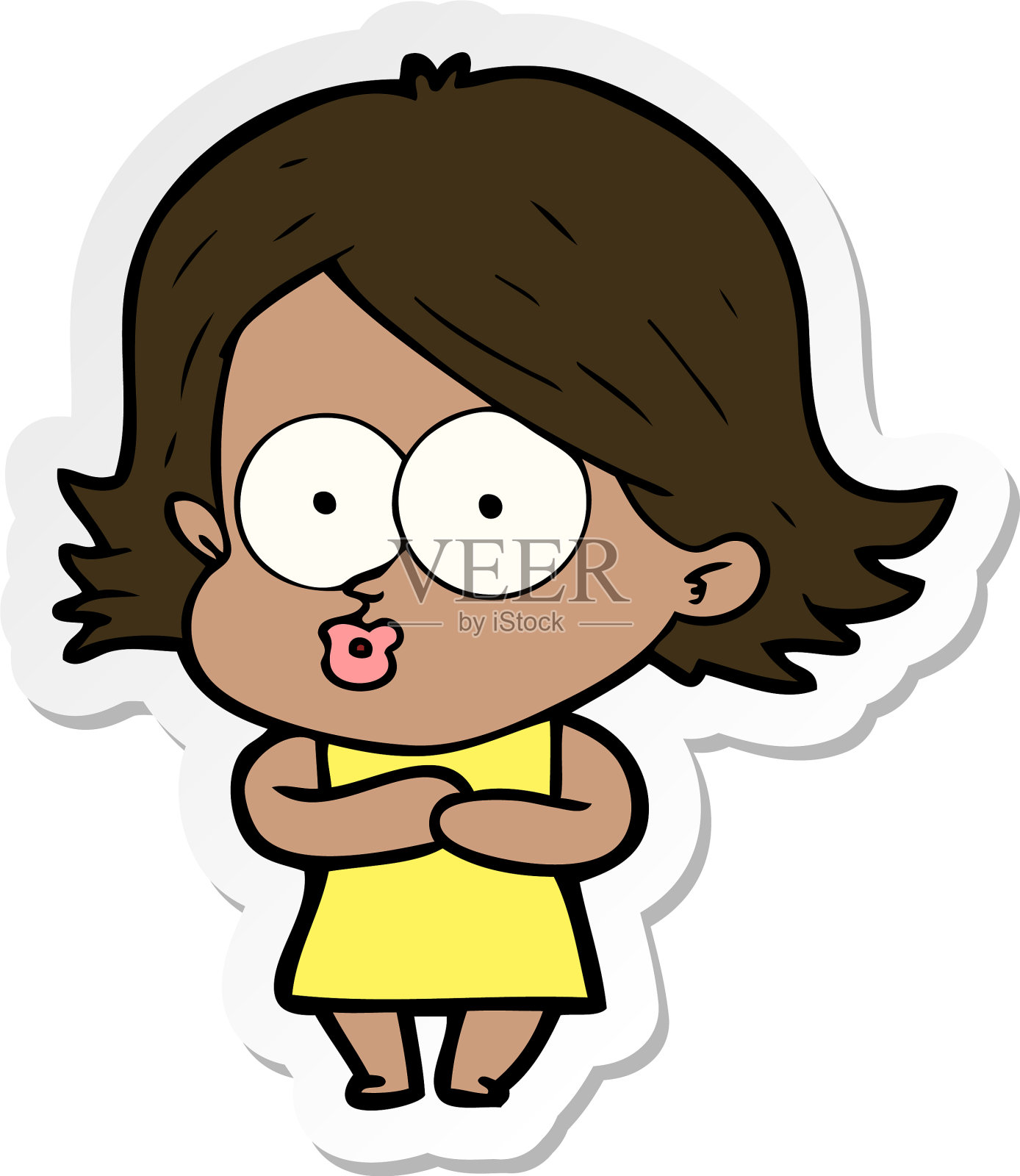 一个卡通女孩噘嘴的贴纸设计元素图片