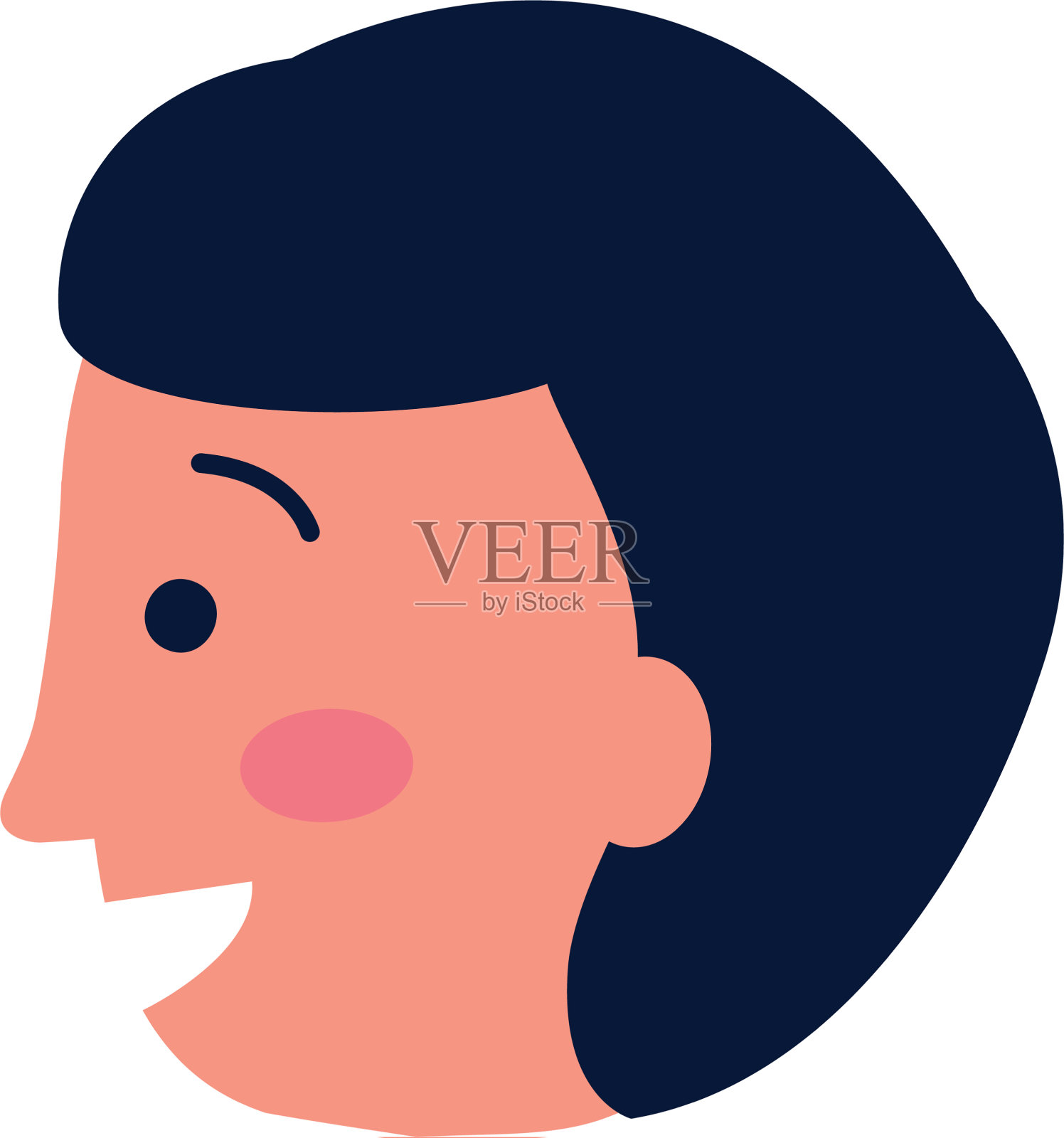 微笑的女人脸卡通白色背景设计元素图片