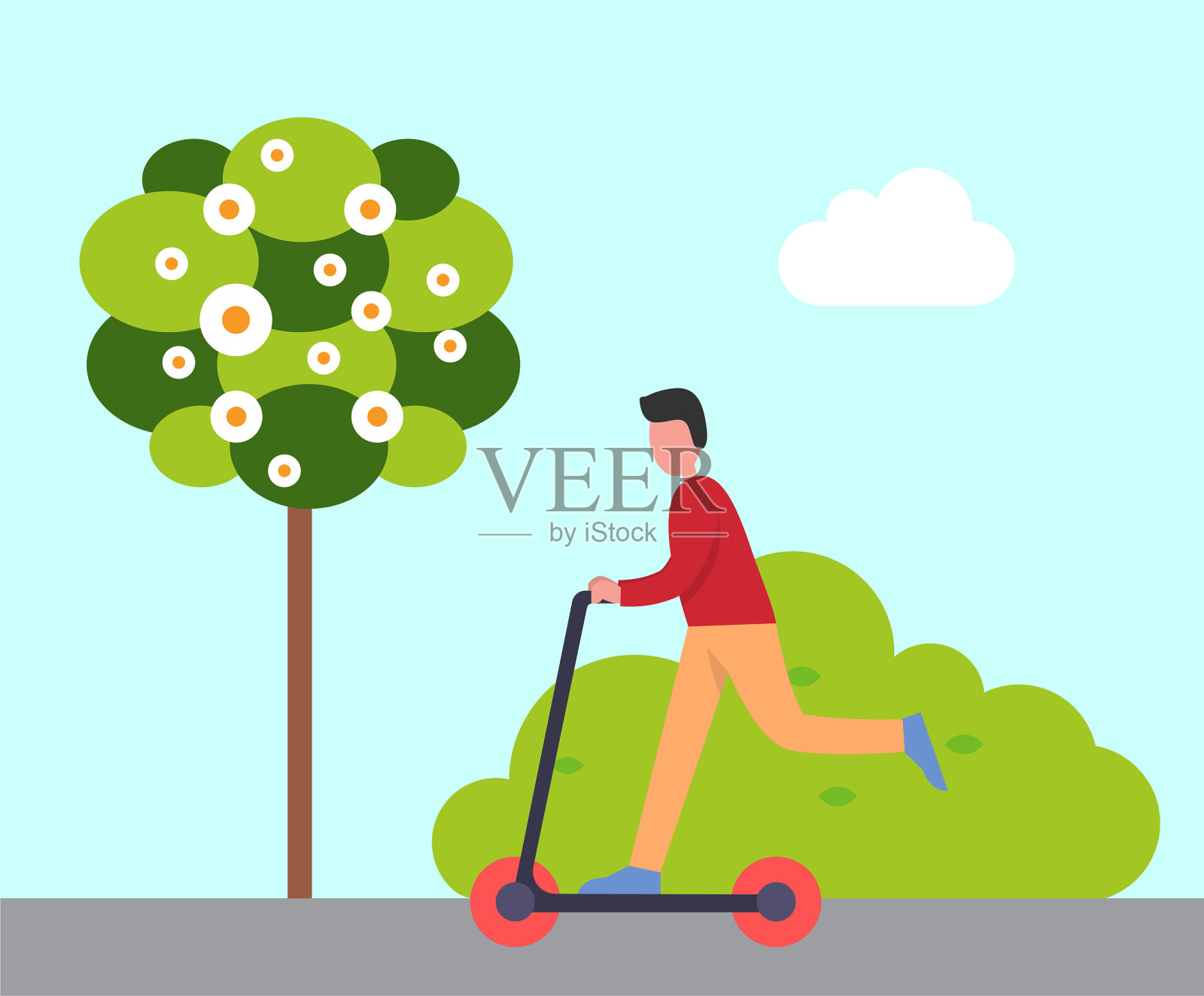 爱好滑板的少年少年在船上插画图片素材