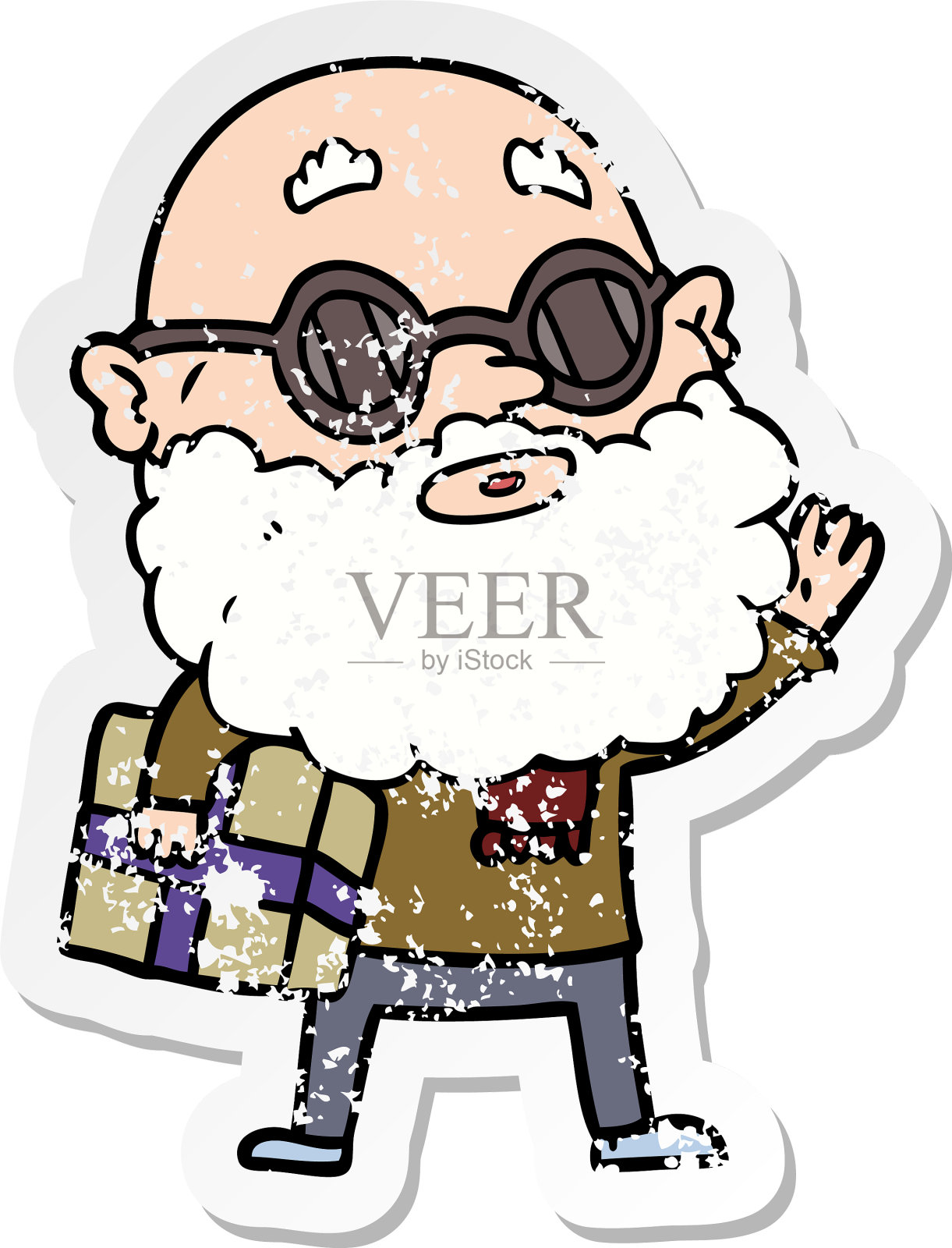 心疼贴纸上的一个好奇的卡通男人设计元素图片