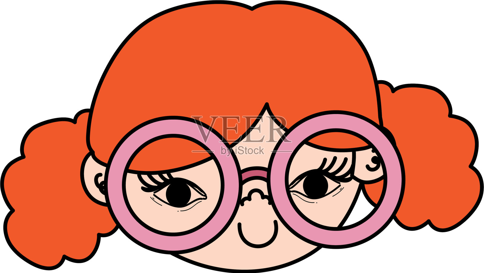 给戴眼镜的女孩的头和发型上色设计元素图片