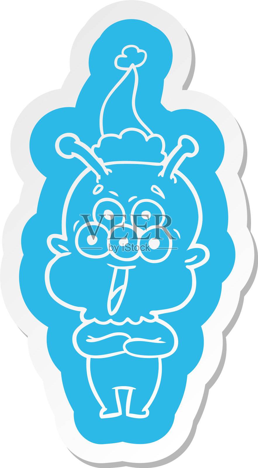 一个外星人戴着圣诞老人帽的快乐卡通贴纸设计元素图片