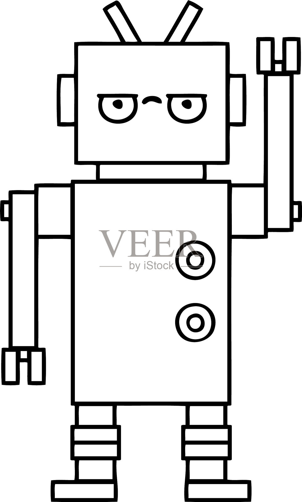 线条画卡通生气的机器人设计元素图片