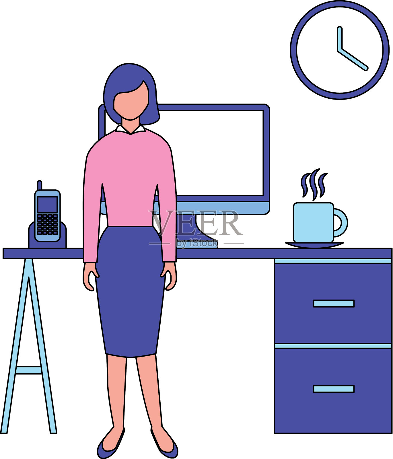 有台式电脑时钟的女商人设计元素图片