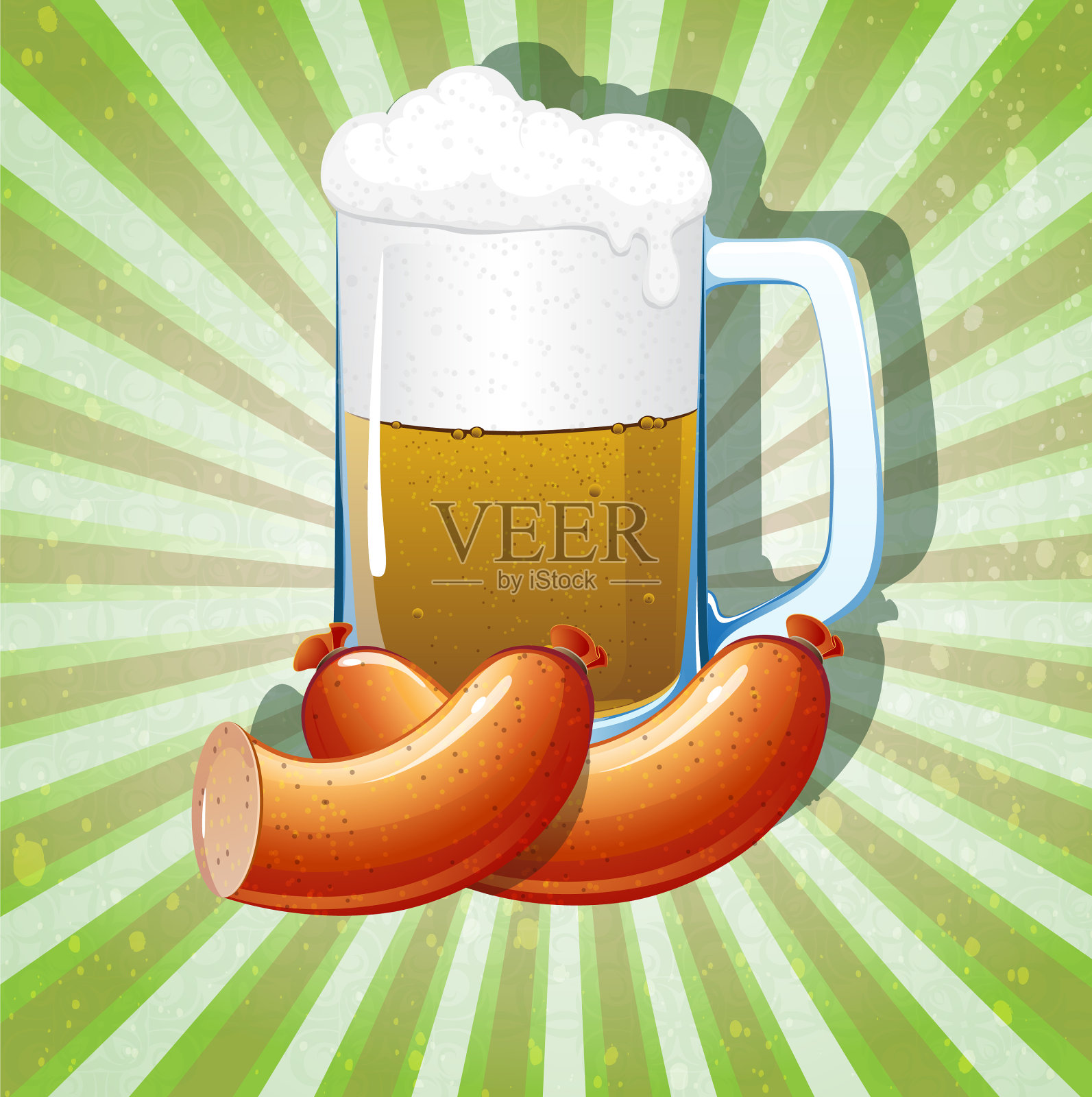 啤酒杯和香肠插画图片素材