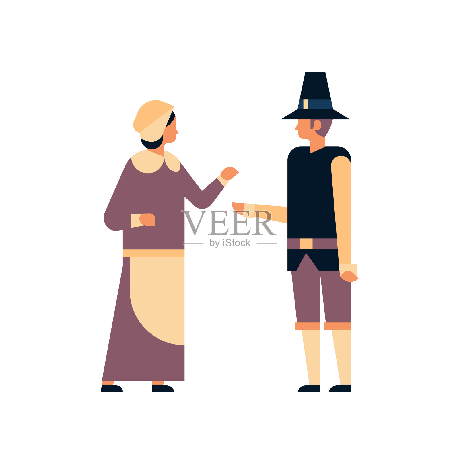 印第安夫妇过感恩节设计元素图片