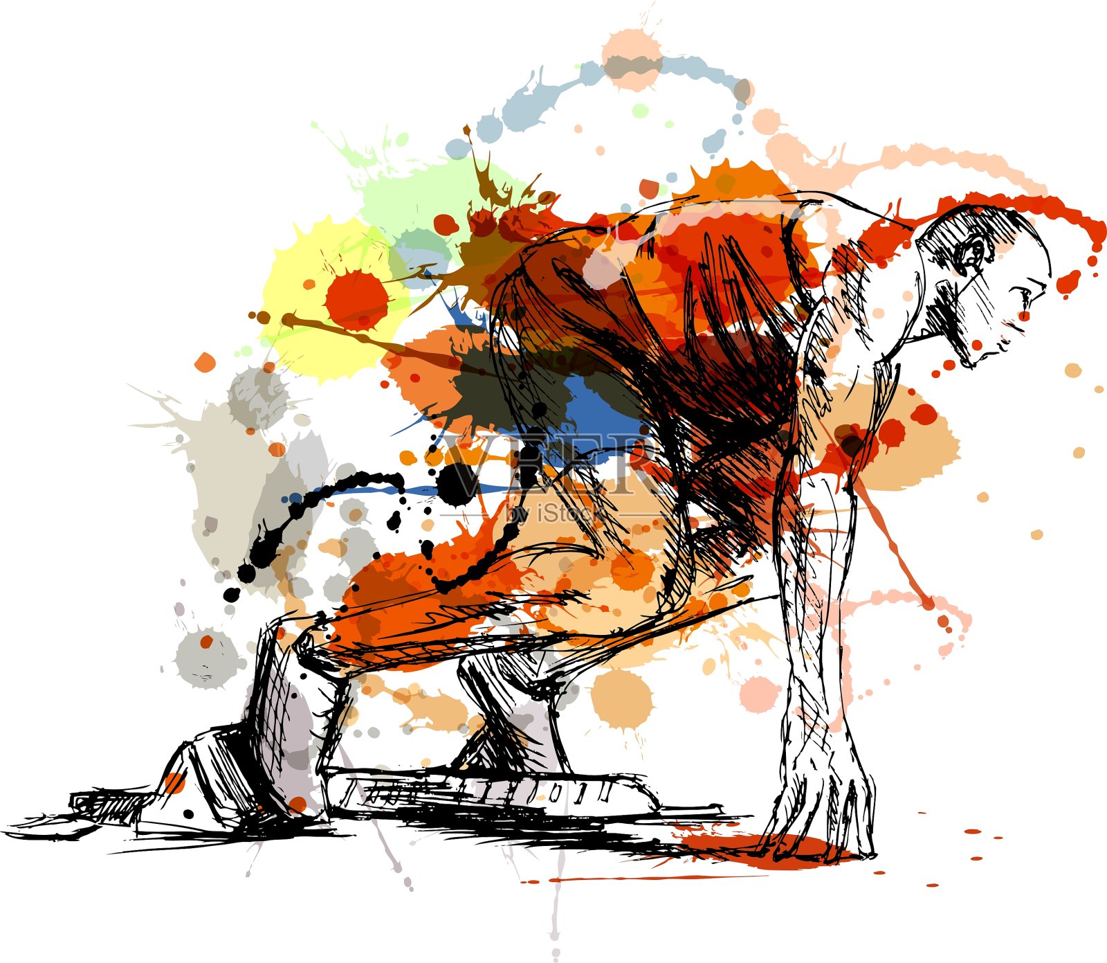 彩色手画运动员在跑道上开始设计元素图片