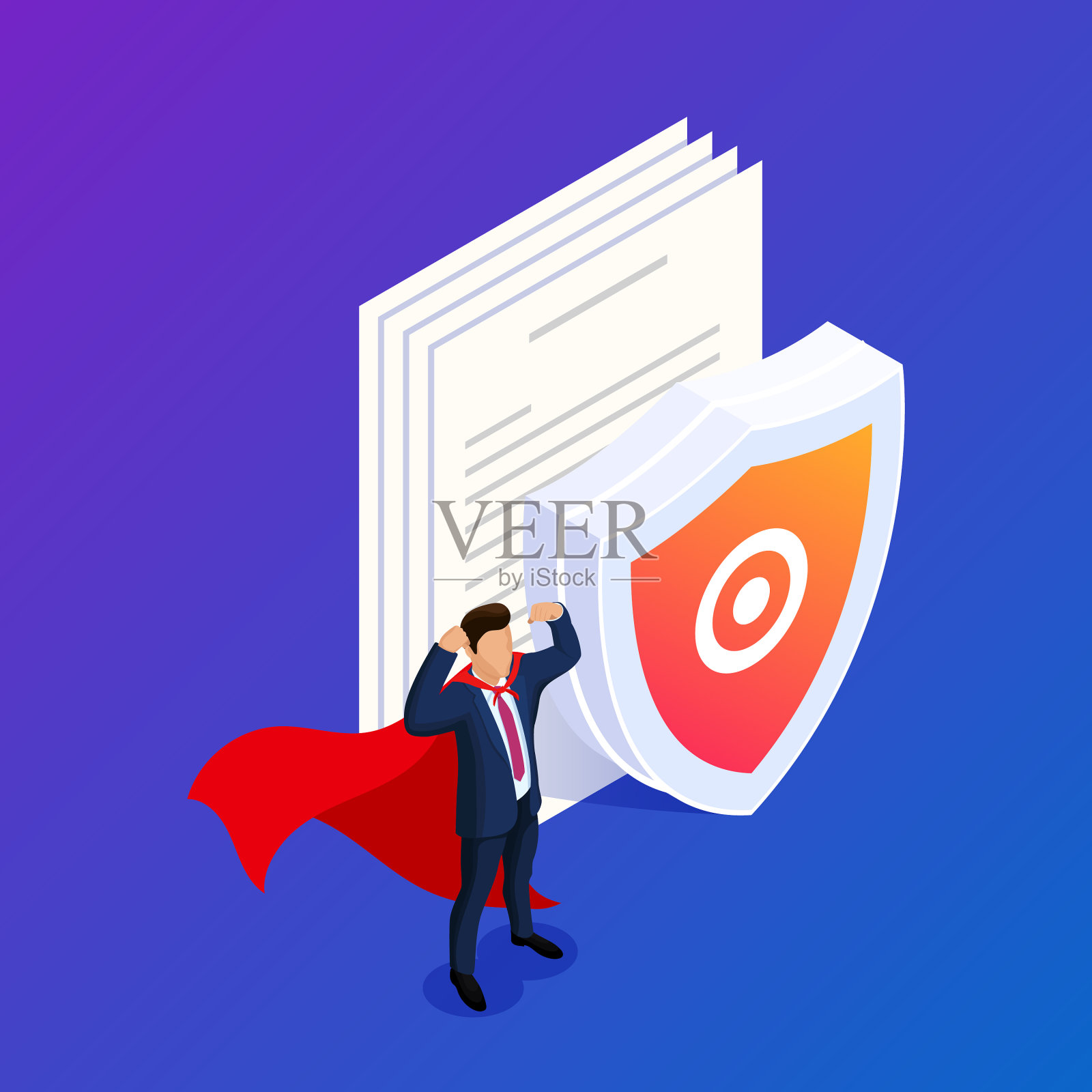 平面等距文件保护概念保护插画图片素材