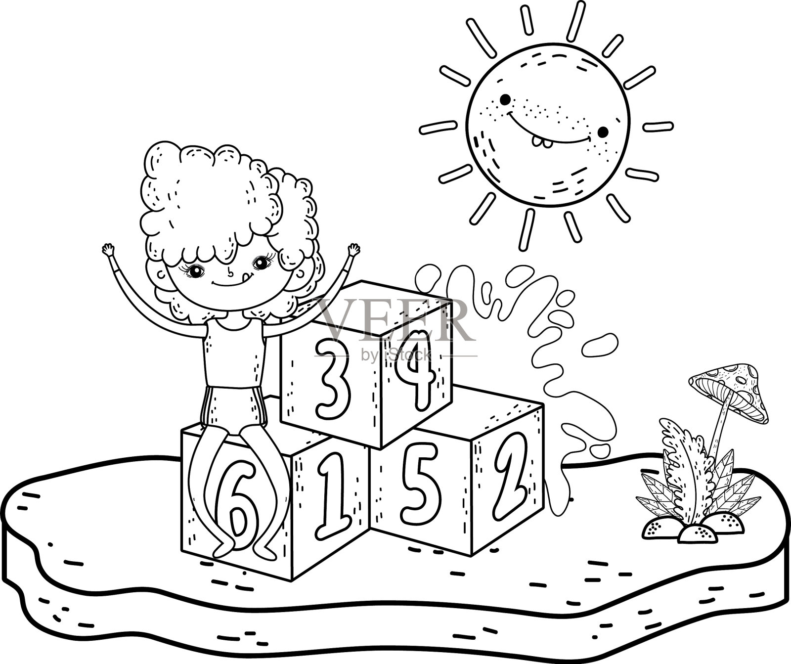 小女孩在玩积木数字设计元素图片