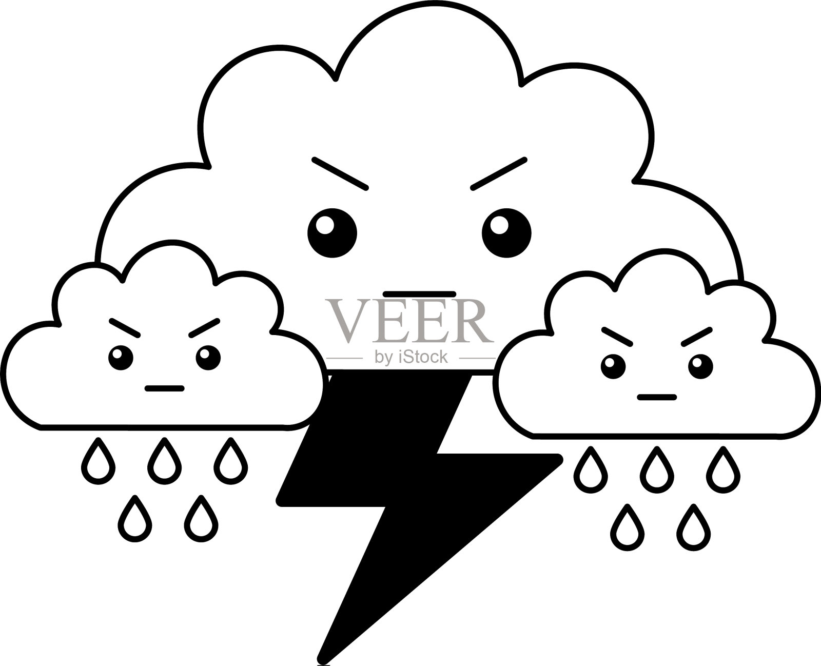 可爱的云，雷电，雨卡通设计元素图片
