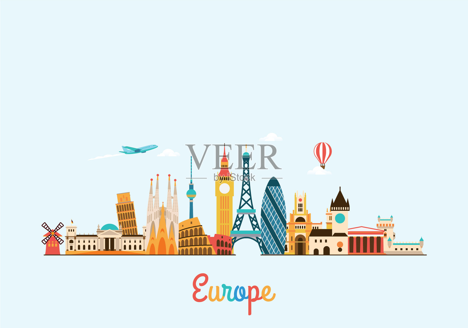 欧洲天际线旅游和旅游背景插画图片素材