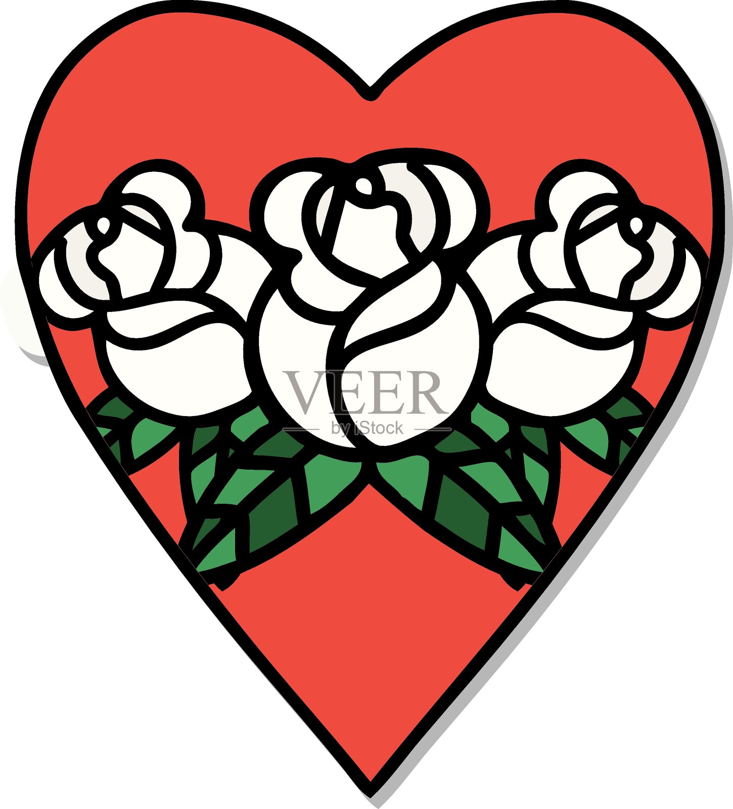 纹身风格贴纸的心和花插画图片素材