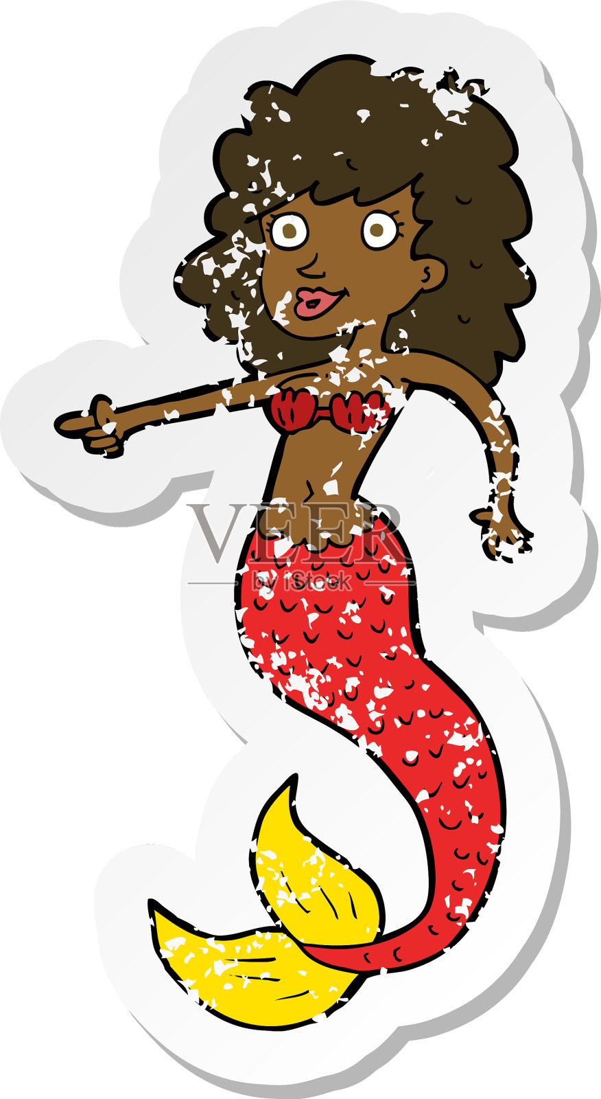 复古苦恼贴纸的卡通美人鱼设计元素图片