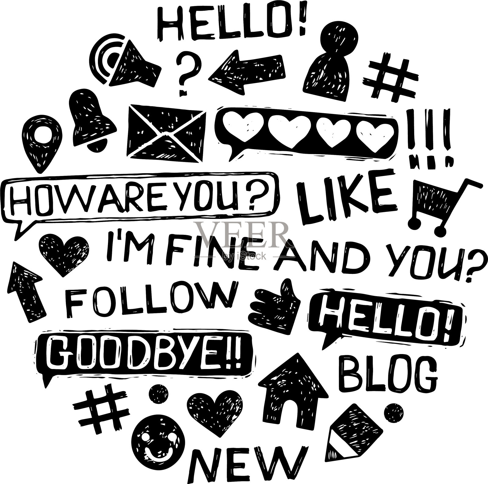 信使图标素描圈插画图片素材