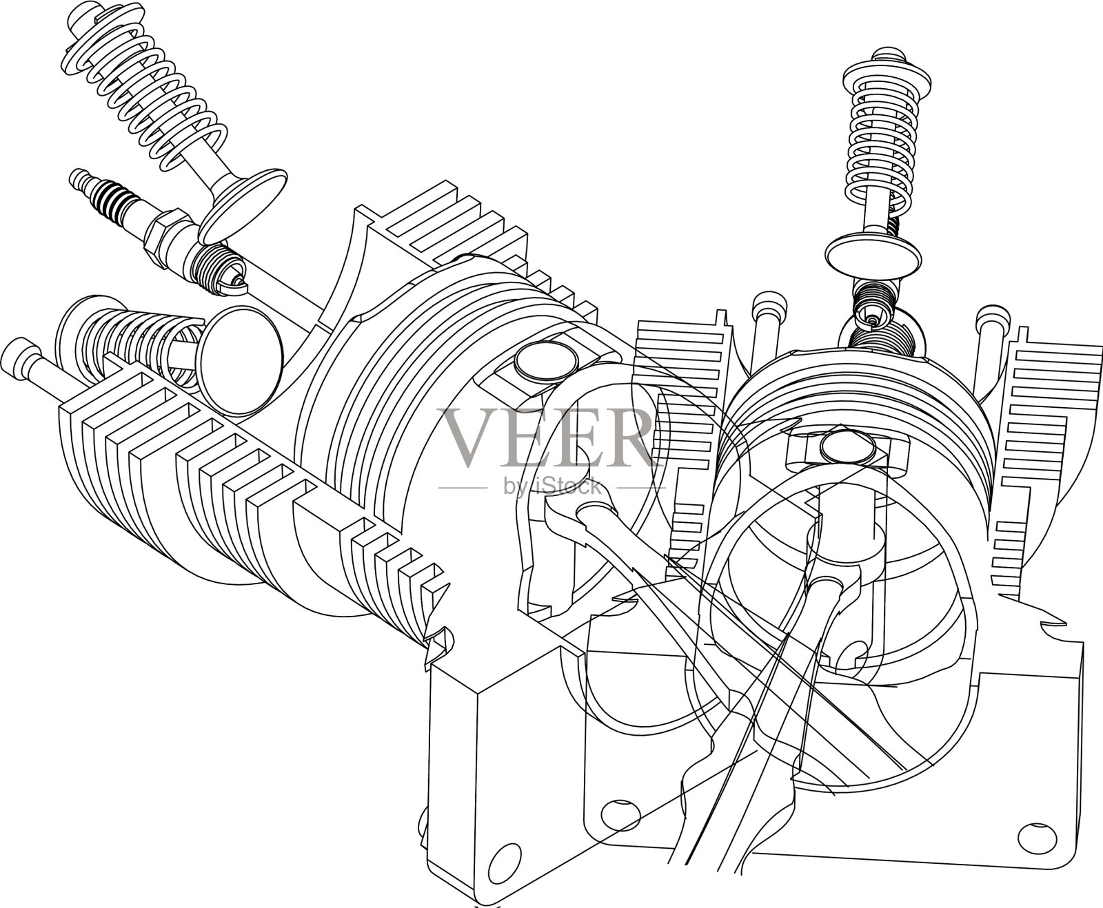 两个活塞和阀在一个白色设计元素图片