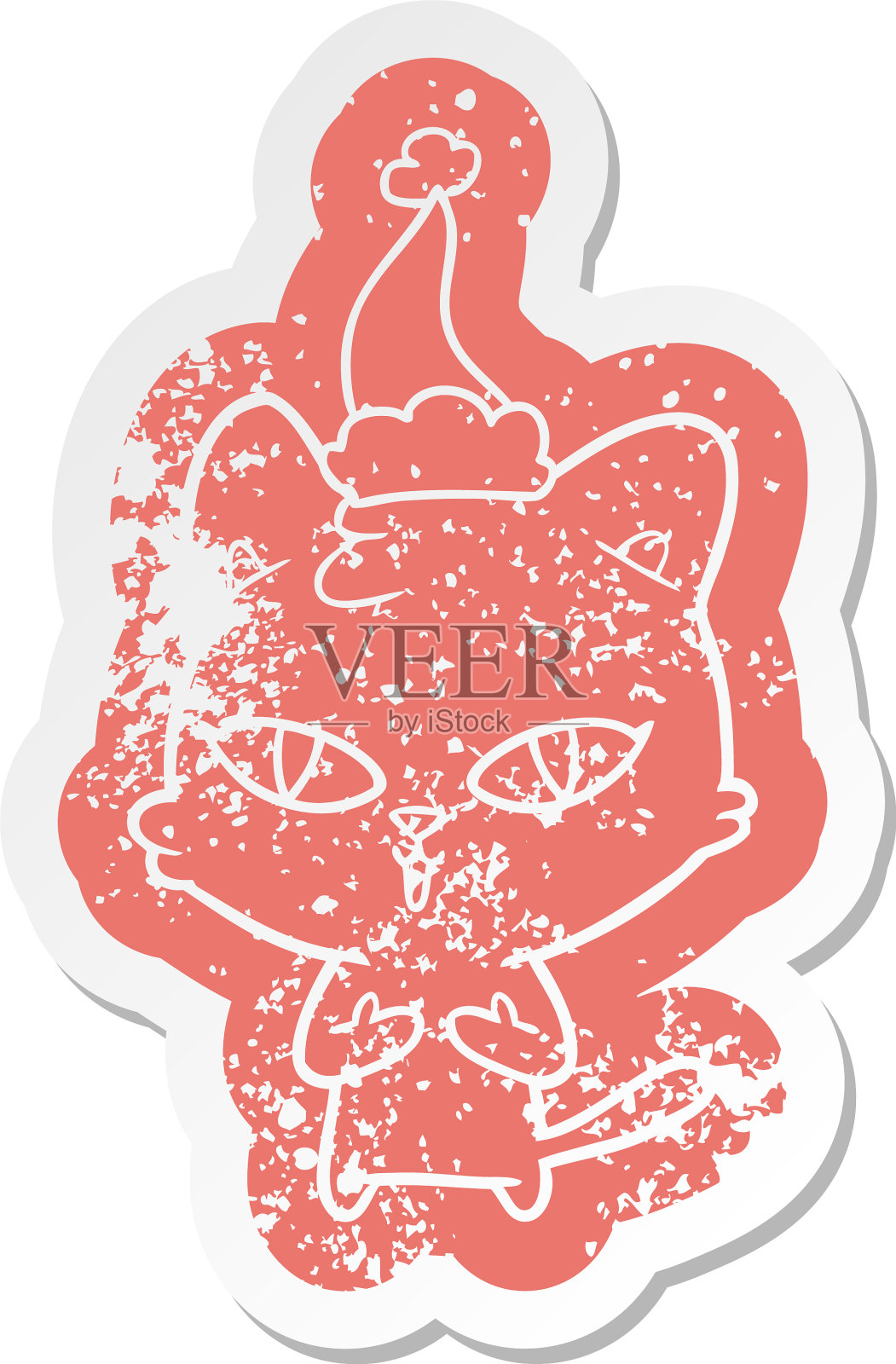 卡通苦恼贴纸的猫穿着圣诞老人设计元素图片