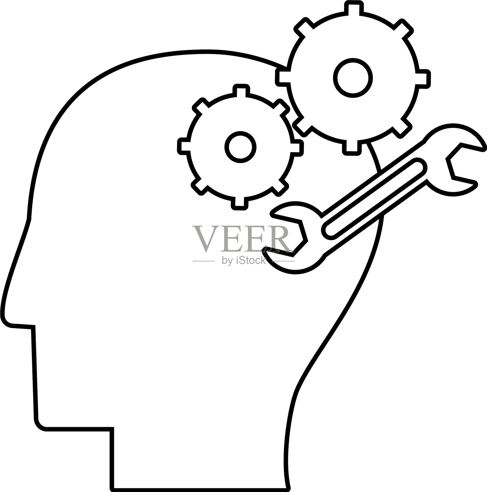 人头齿轮扳手轮廓插画图片素材