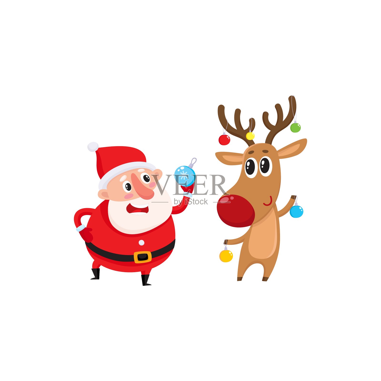 滑稽的圣诞老人和戴红围巾的驯鹿设计元素图片