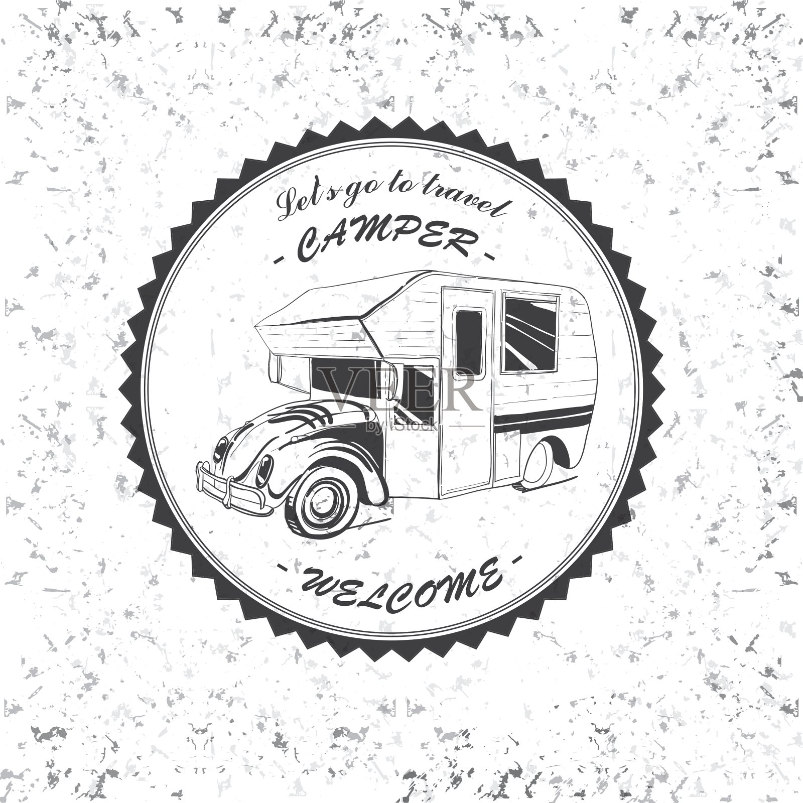 复古露营和户外探险标志插画图片素材