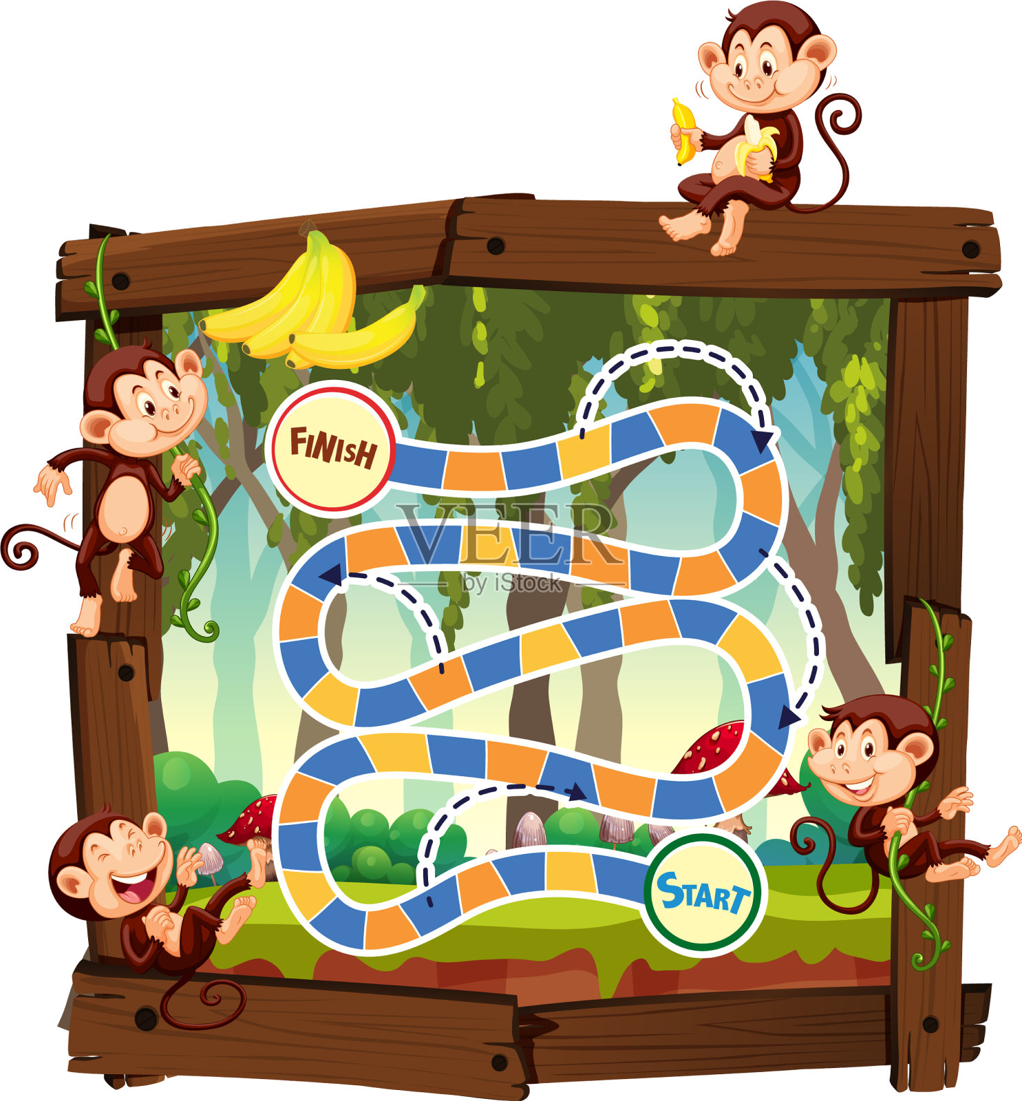 猴子在丛林棋盘游戏设计元素图片