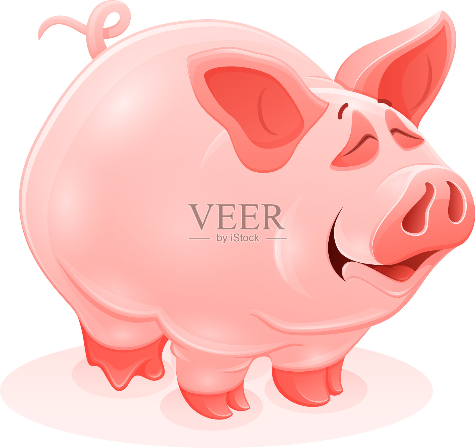 粉红色的小猪年轻的卡通动物插画图片素材