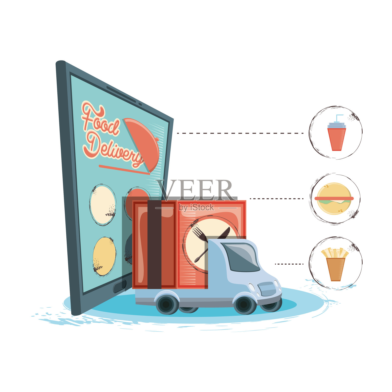 带智能手机图标的外卖服务设计元素图片