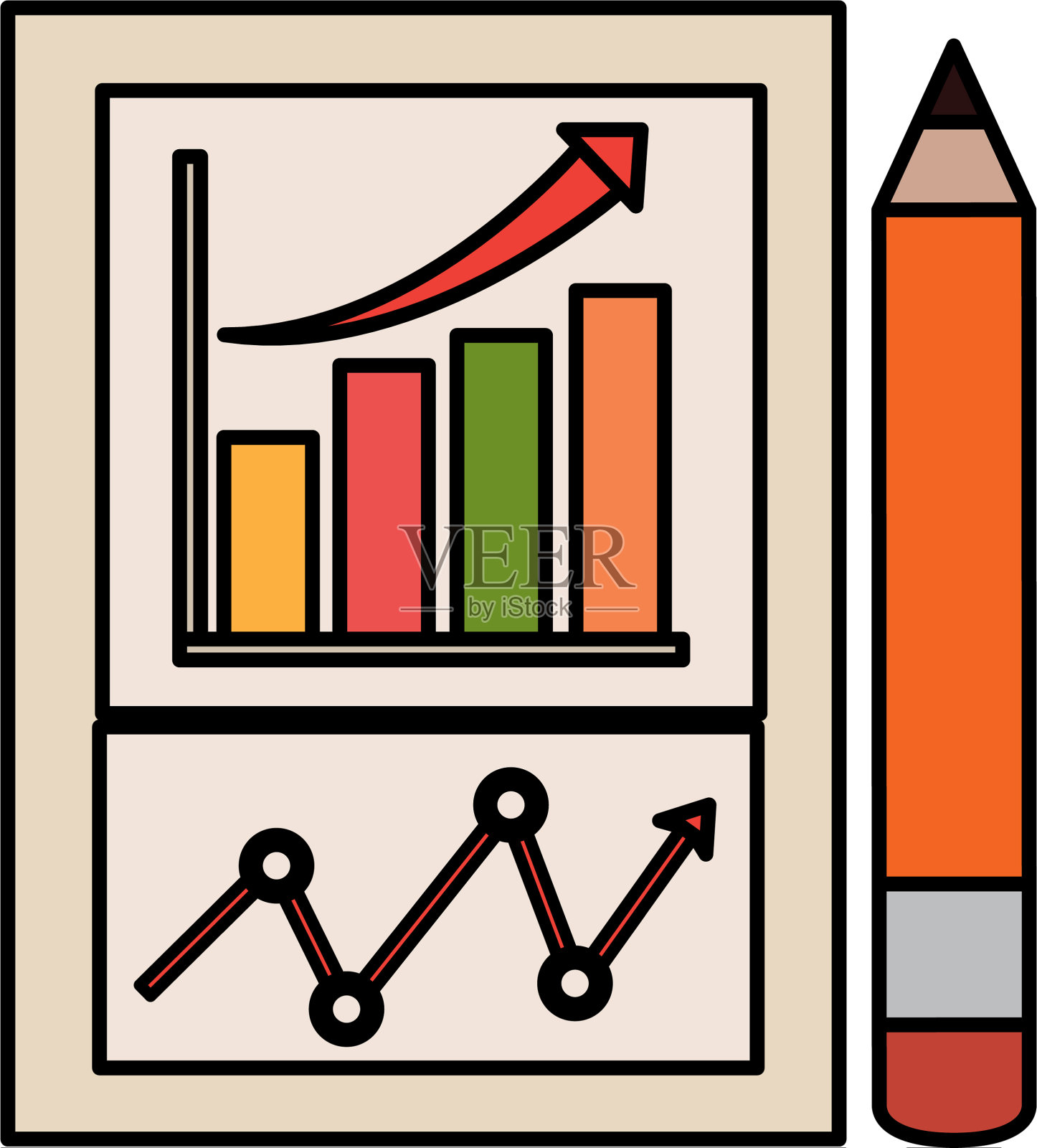 带财务文件的铅笔插画图片素材