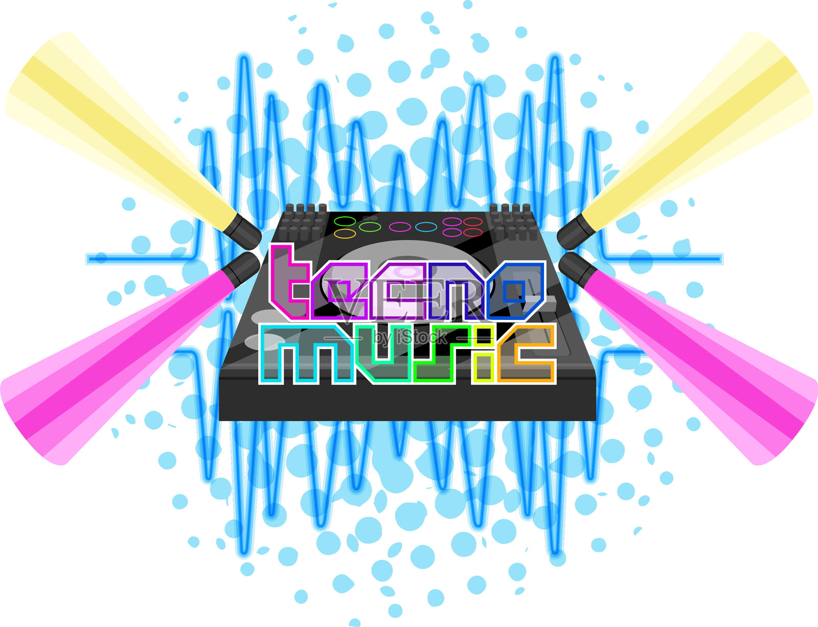 Tecno音乐标签与DJ转盘插画图片素材