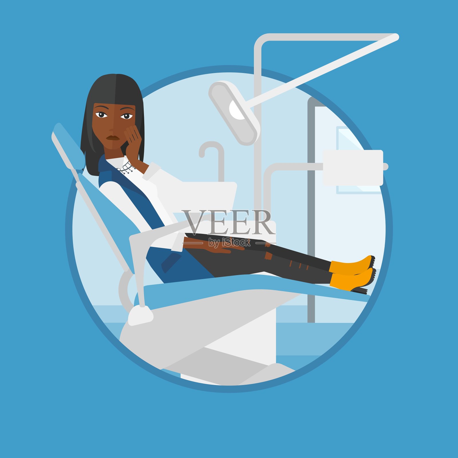 在牙科椅上受苦的女人插画图片素材