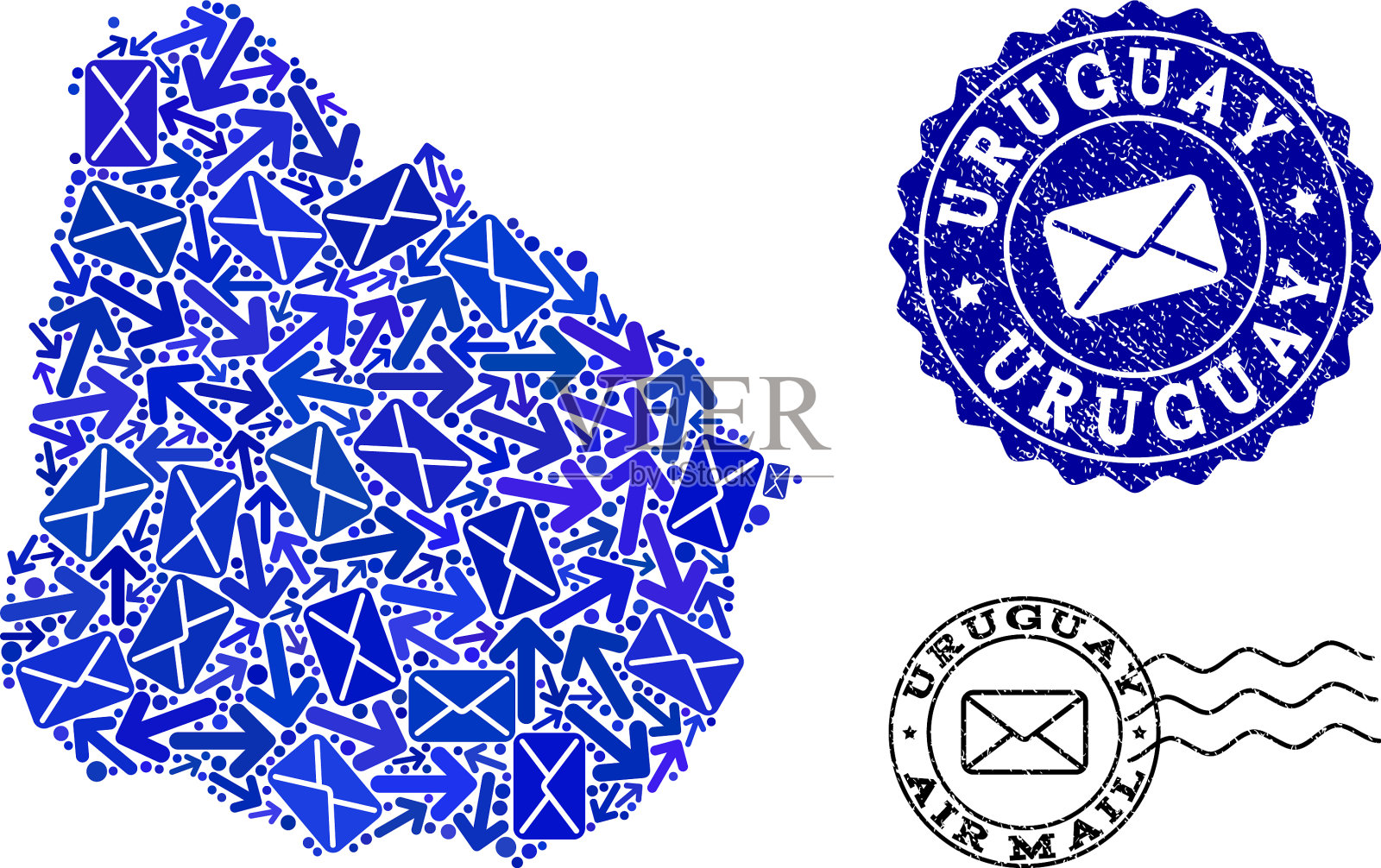 邮寄拼贴的乌拉圭和马赛克地图插画图片素材