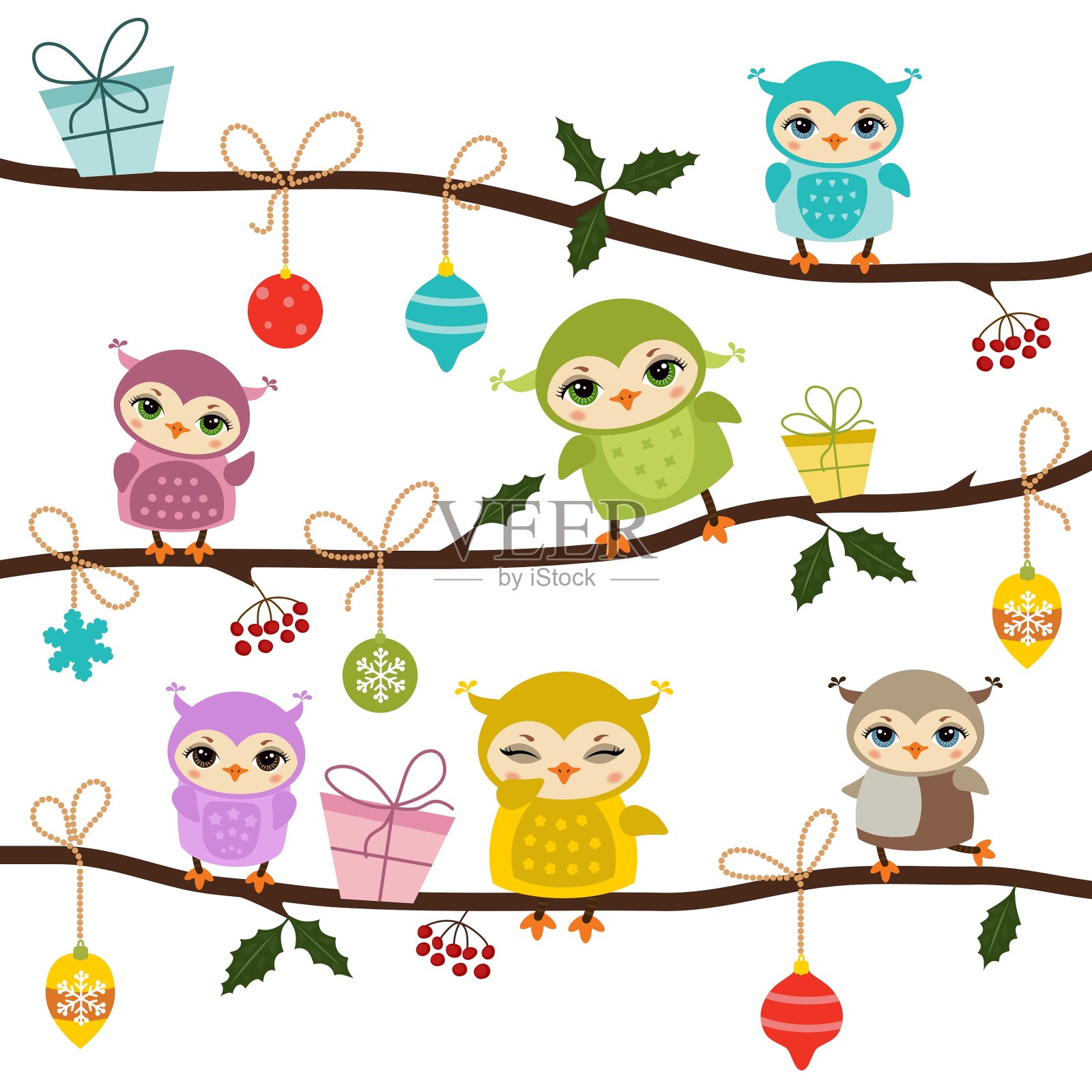 可爱猫头鹰卡片设计元素图片