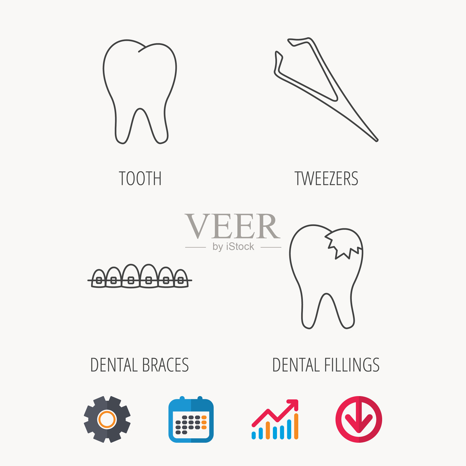 牙套填充和牙齿图标插画图片素材